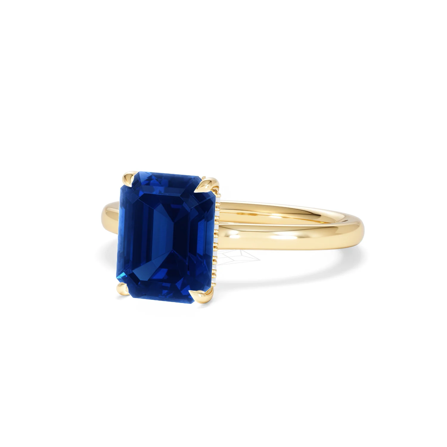 Amora 2.50ct Emerald Cut Lab Sapphire Hidden Halo Engagement Ring in 18K Yellow Gold - Image 84
