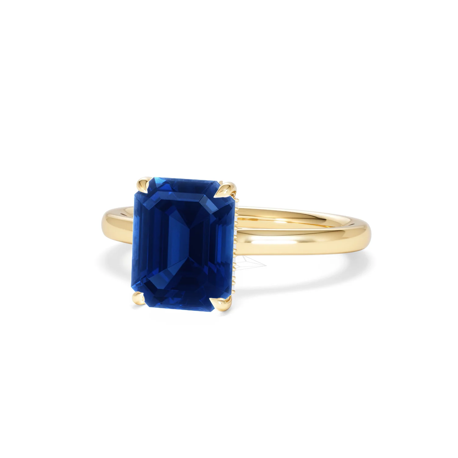 Amora 2.50ct Emerald Cut Lab Sapphire Hidden Halo Engagement Ring in 18K Yellow Gold - Image 85