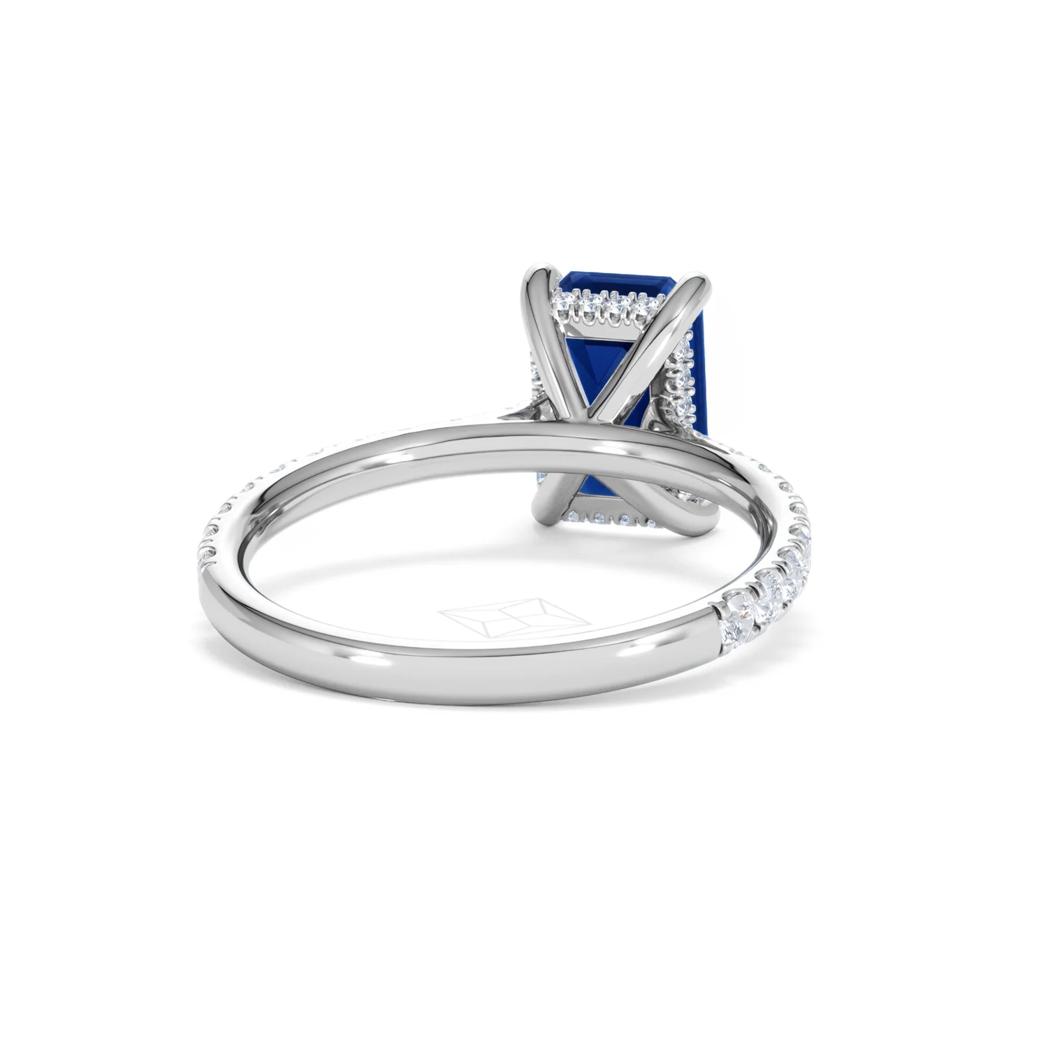 Amora 2.50ct Emerald Cut Lab Sapphire Hidden Halo Engagement Ring with Side Stones in 18K White Gold - Image 45