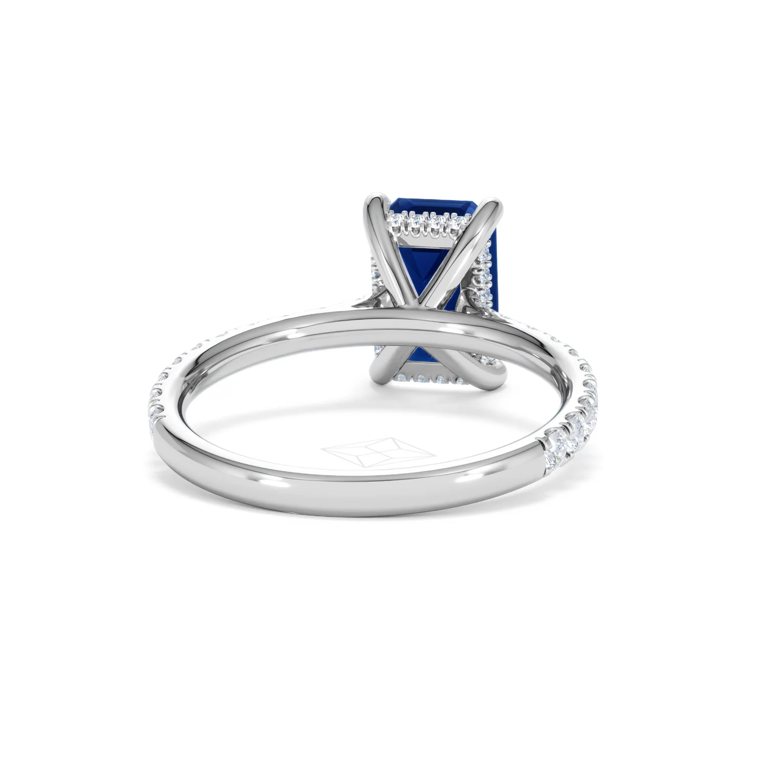 Amora 2.50ct Emerald Cut Lab Sapphire Hidden Halo Engagement Ring with Side Stones in 18K White Gold - Image 46