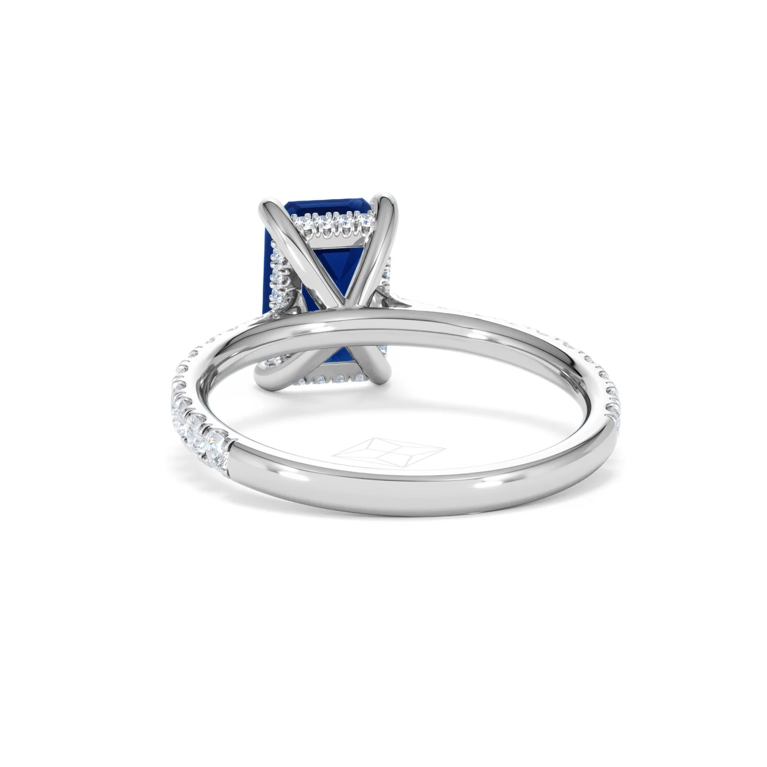 Amora 2.50ct Emerald Cut Lab Sapphire Hidden Halo Engagement Ring with Side Stones in 18K White Gold - Image 52