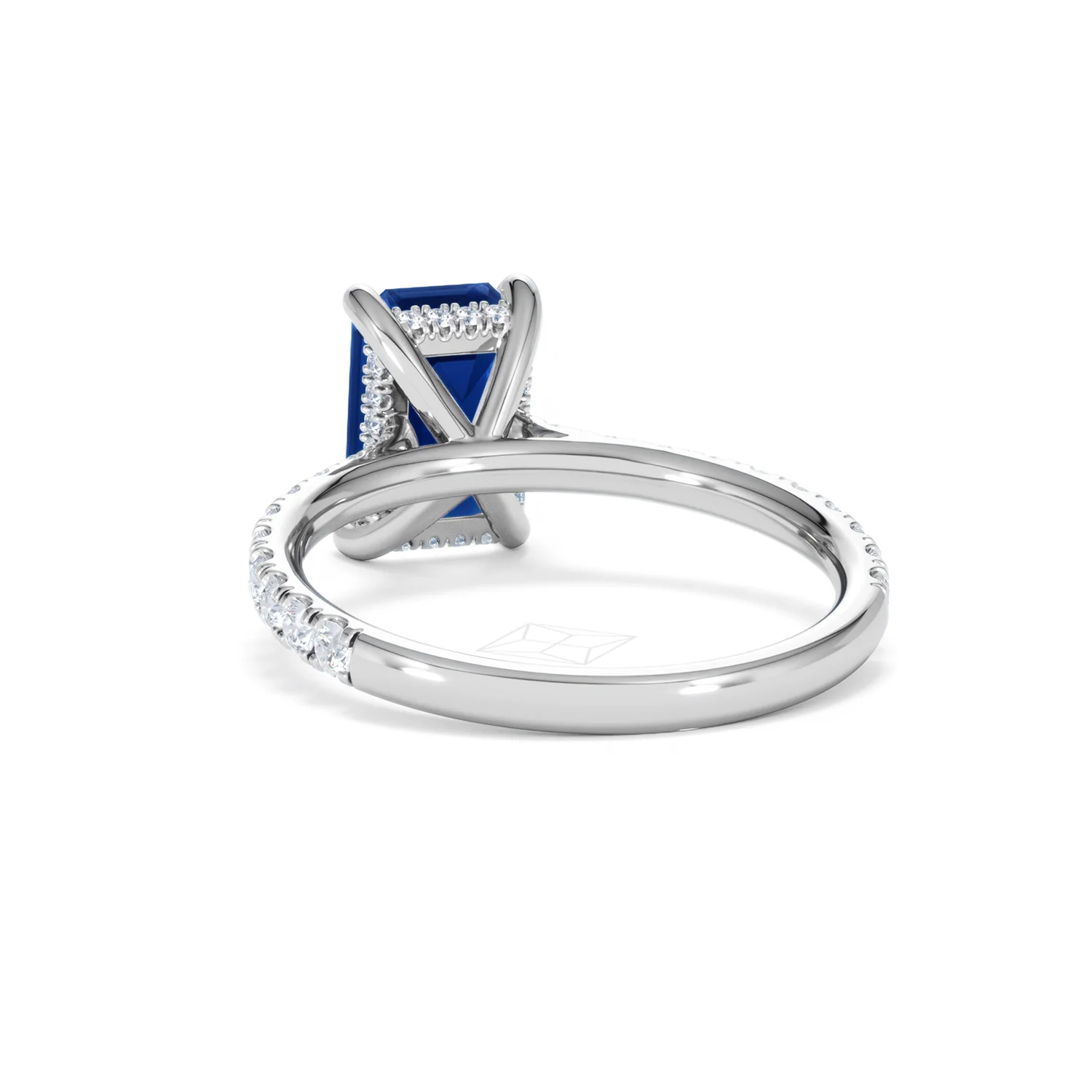 Amora 2.50ct Emerald Cut Lab Sapphire Hidden Halo Engagement Ring with Side Stones in 18K White Gold - Image 53