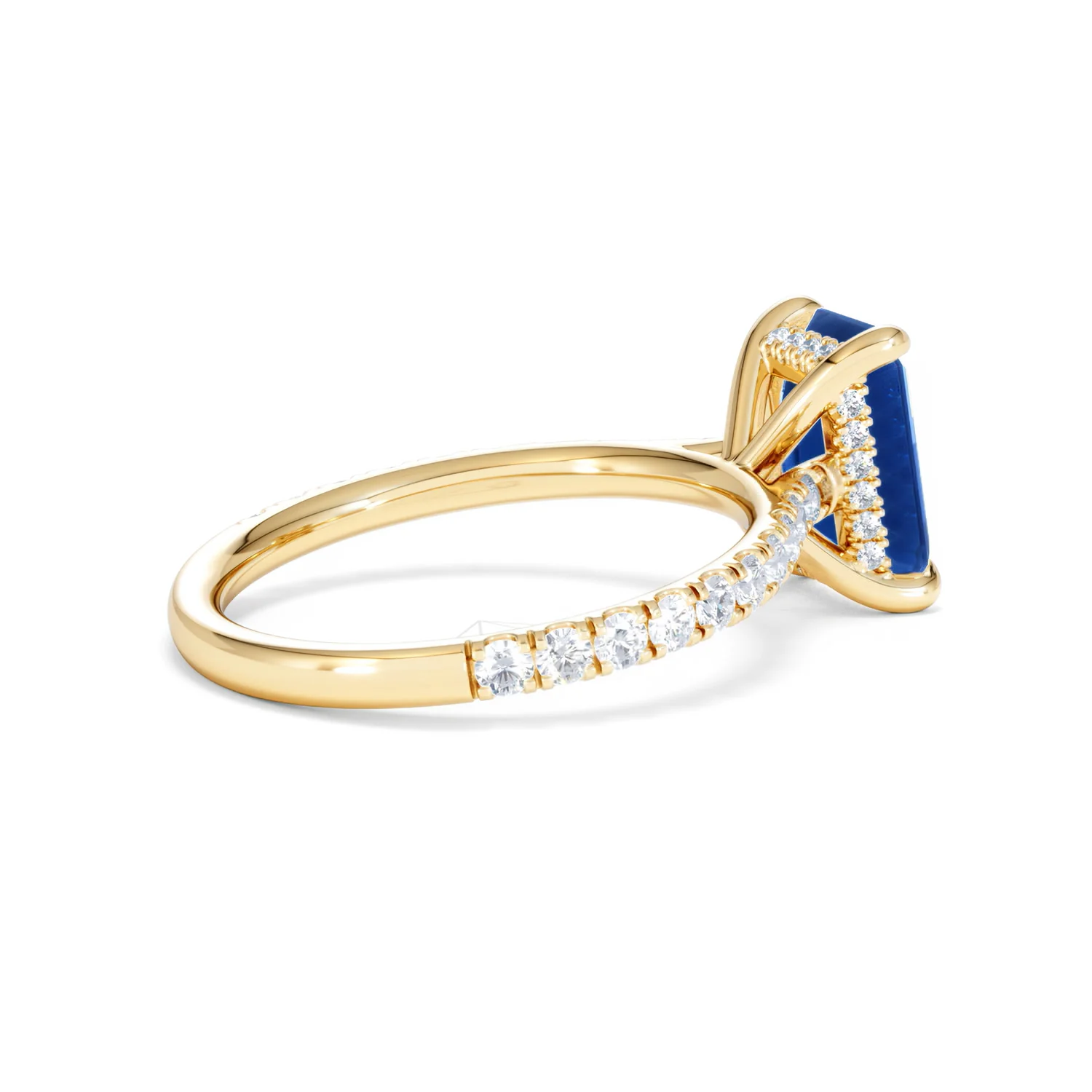 Amora 2.50ct Emerald Cut Lab Sapphire Hidden Halo Engagement Ring with Side Stones in 18K Yellow Gold - Image 35