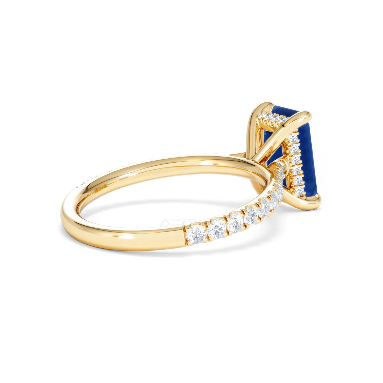 Amora 2.50ct Emerald Cut Lab Sapphire Hidden Halo Engagement Ring with Side Stones in 18K Yellow Gold - Image 37