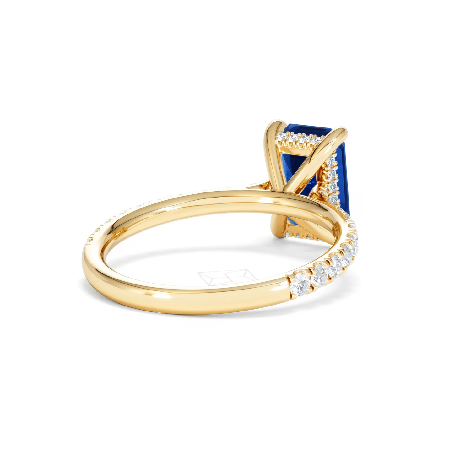 Amora 2.50ct Emerald Cut Lab Sapphire Hidden Halo Engagement Ring with Side Stones in 18K Yellow Gold - Image 42
