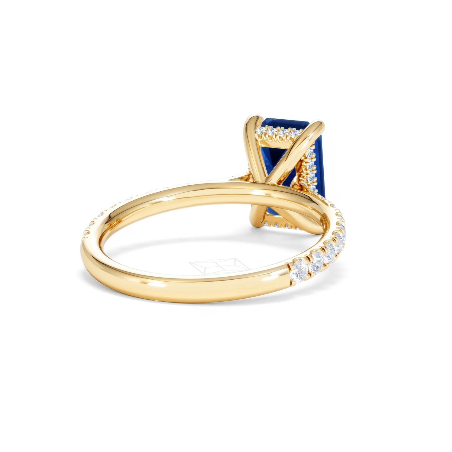 Amora 2.50ct Emerald Cut Lab Sapphire Hidden Halo Engagement Ring with Side Stones in 18K Yellow Gold - Image 43