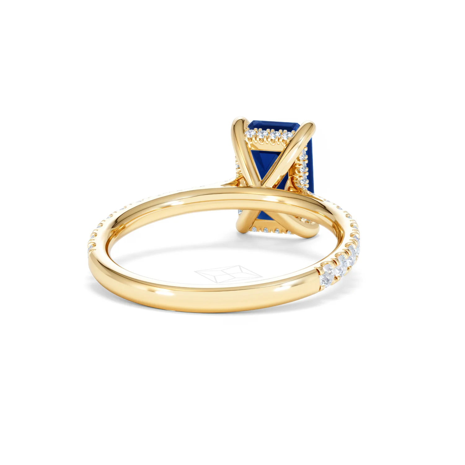 Amora 2.50ct Emerald Cut Lab Sapphire Hidden Halo Engagement Ring with Side Stones in 18K Yellow Gold - Image 45