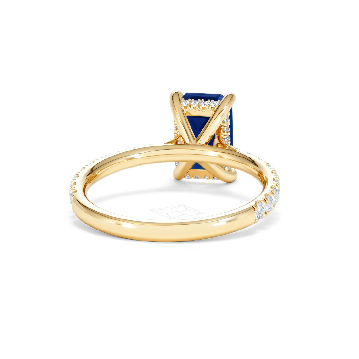 Amora 2.50ct Emerald Cut Lab Sapphire Hidden Halo Engagement Ring with Side Stones in 18K Yellow Gold - Image 46