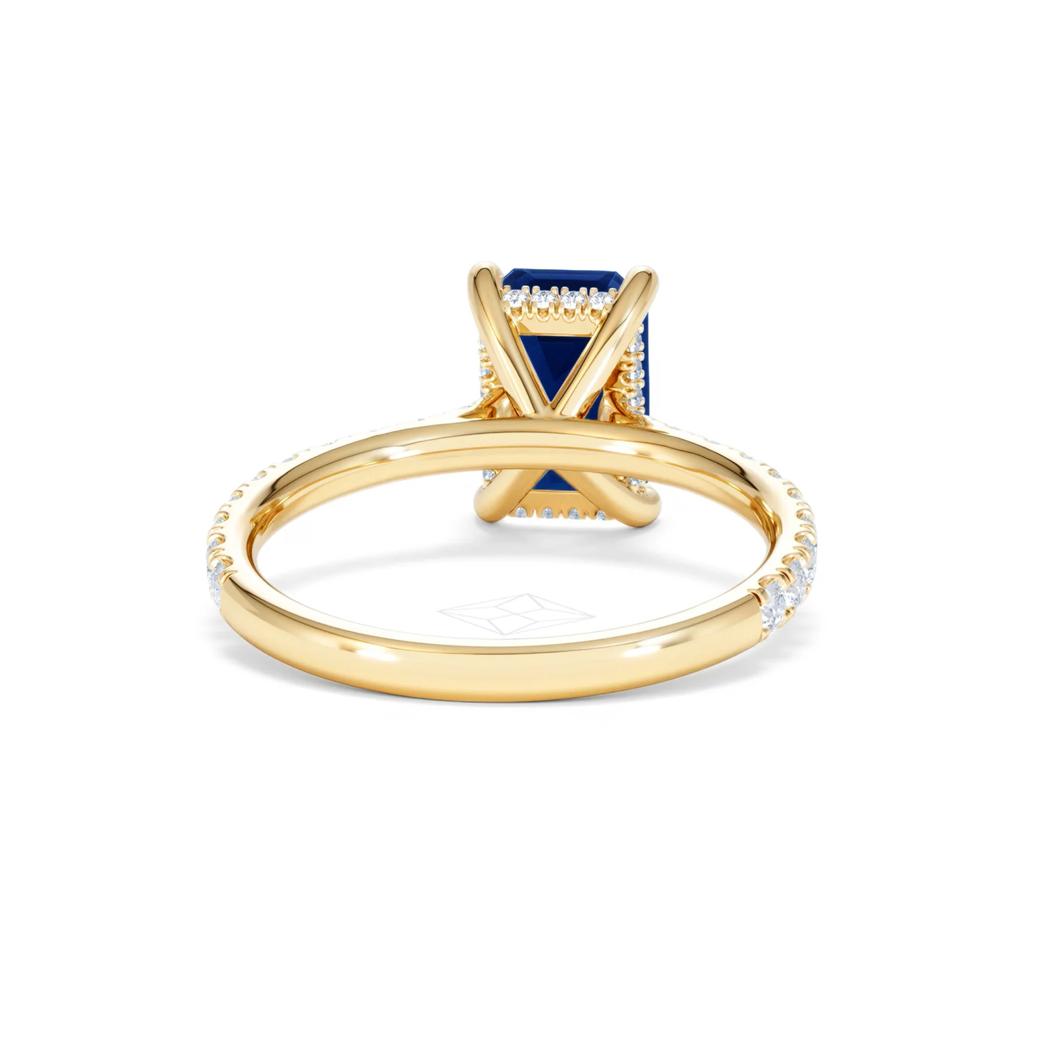 Amora 2.50ct Emerald Cut Lab Sapphire Hidden Halo Engagement Ring with Side Stones in 18K Yellow Gold - Image 47