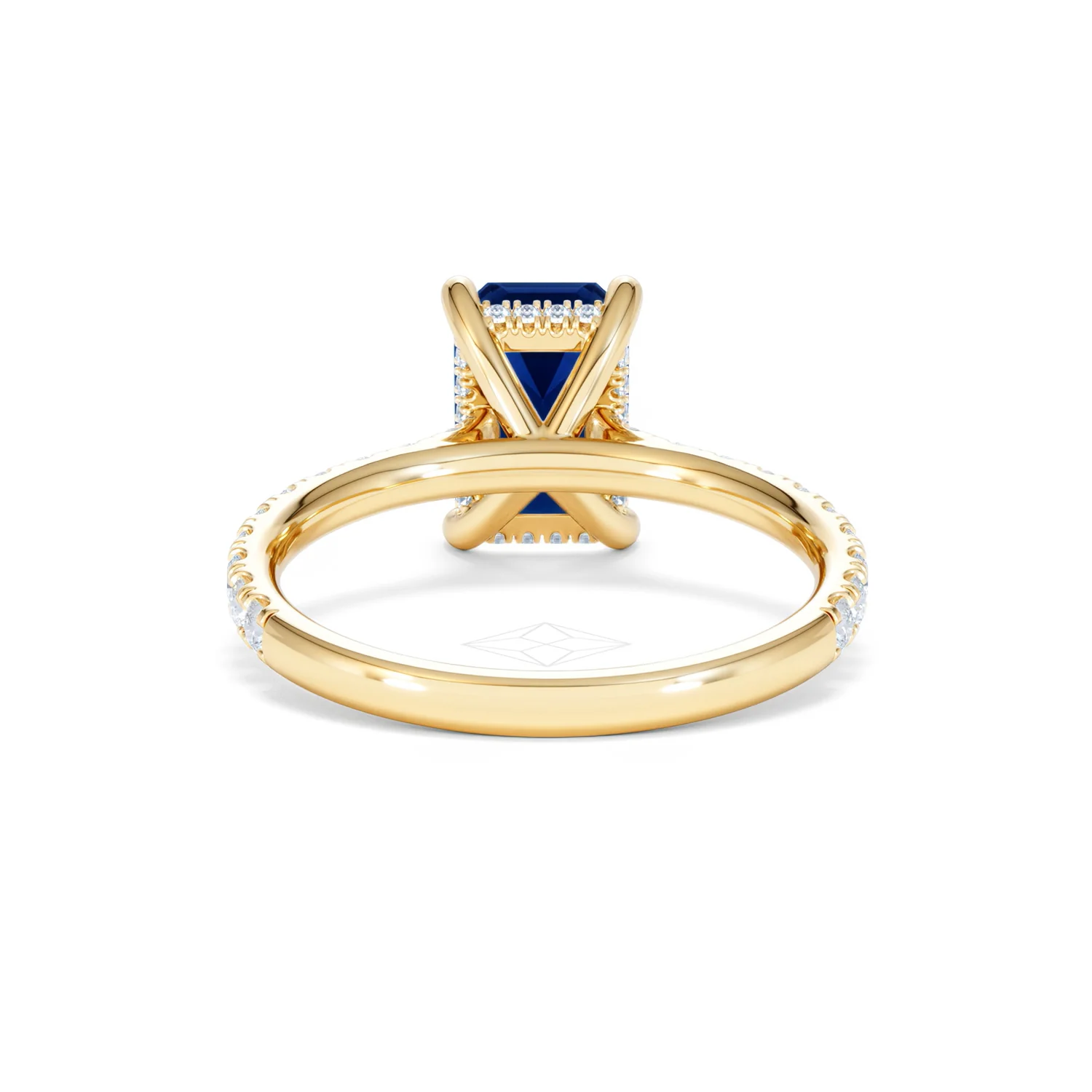 Amora 2.50ct Emerald Cut Lab Sapphire Hidden Halo Engagement Ring with Side Stones in 18K Yellow Gold - Image 49