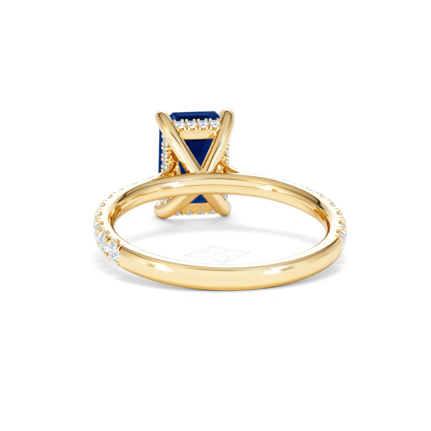 Amora 2.50ct Emerald Cut Lab Sapphire Hidden Halo Engagement Ring with Side Stones in 18K Yellow Gold - Image 51