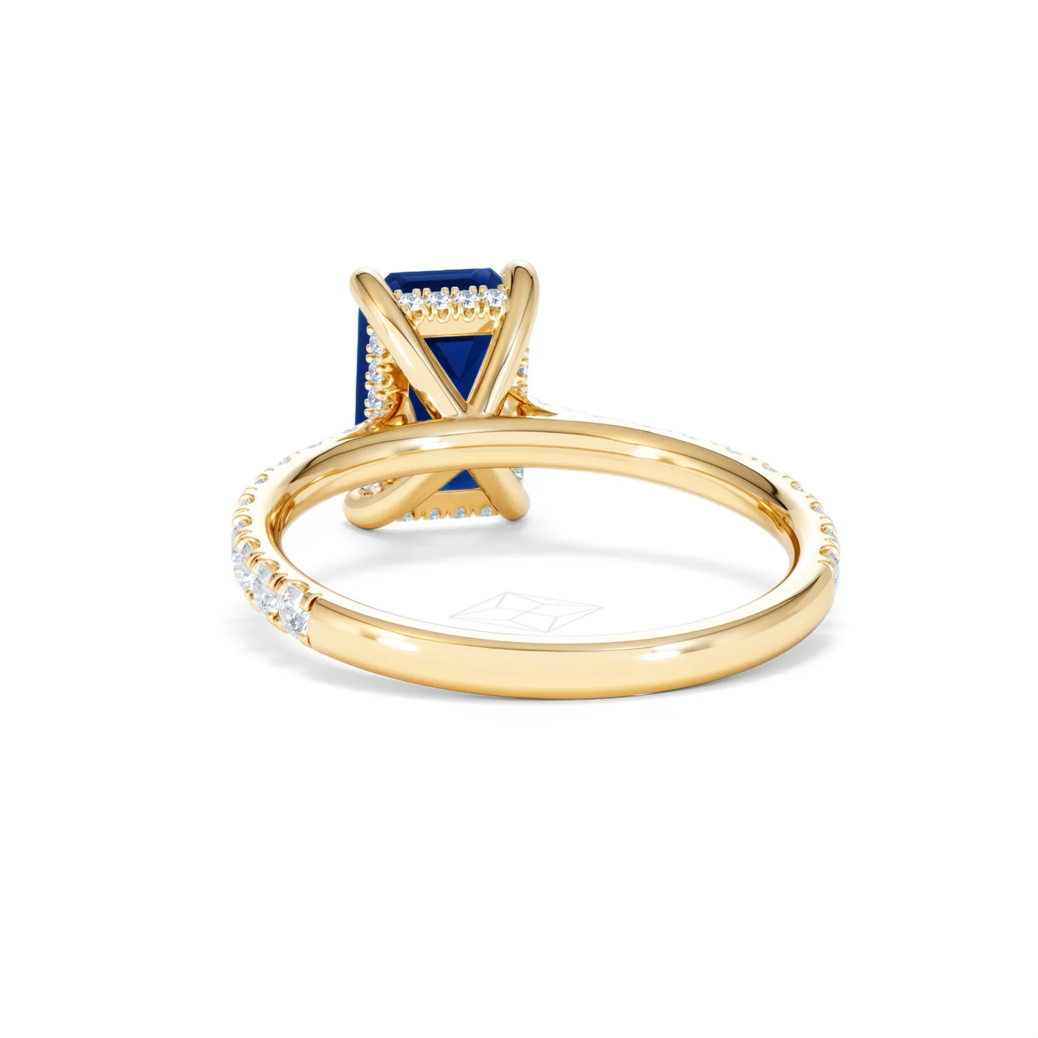 Amora 2.50ct Emerald Cut Lab Sapphire Hidden Halo Engagement Ring with Side Stones in 18K Yellow Gold - Image 52