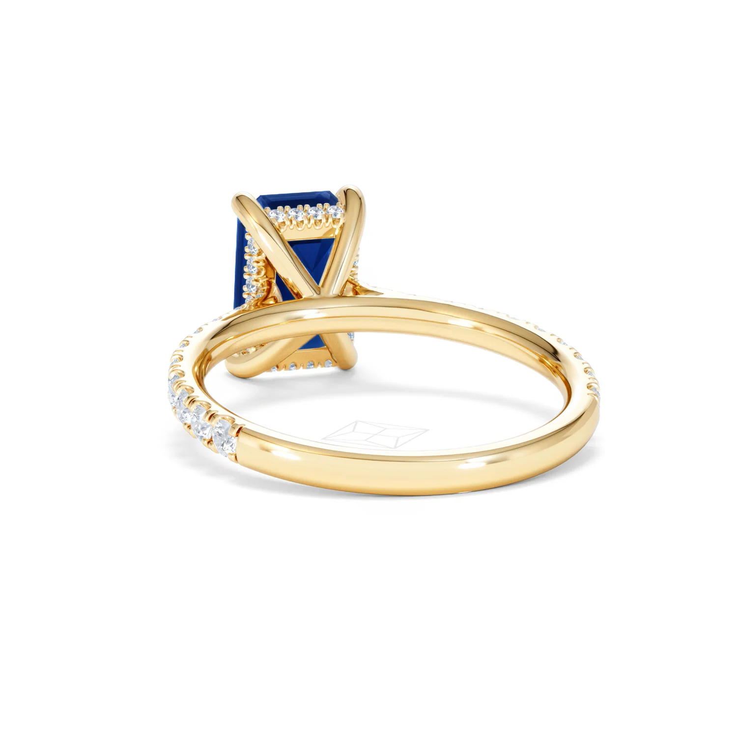 Amora 2.50ct Emerald Cut Lab Sapphire Hidden Halo Engagement Ring with Side Stones in 18K Yellow Gold - Image 53
