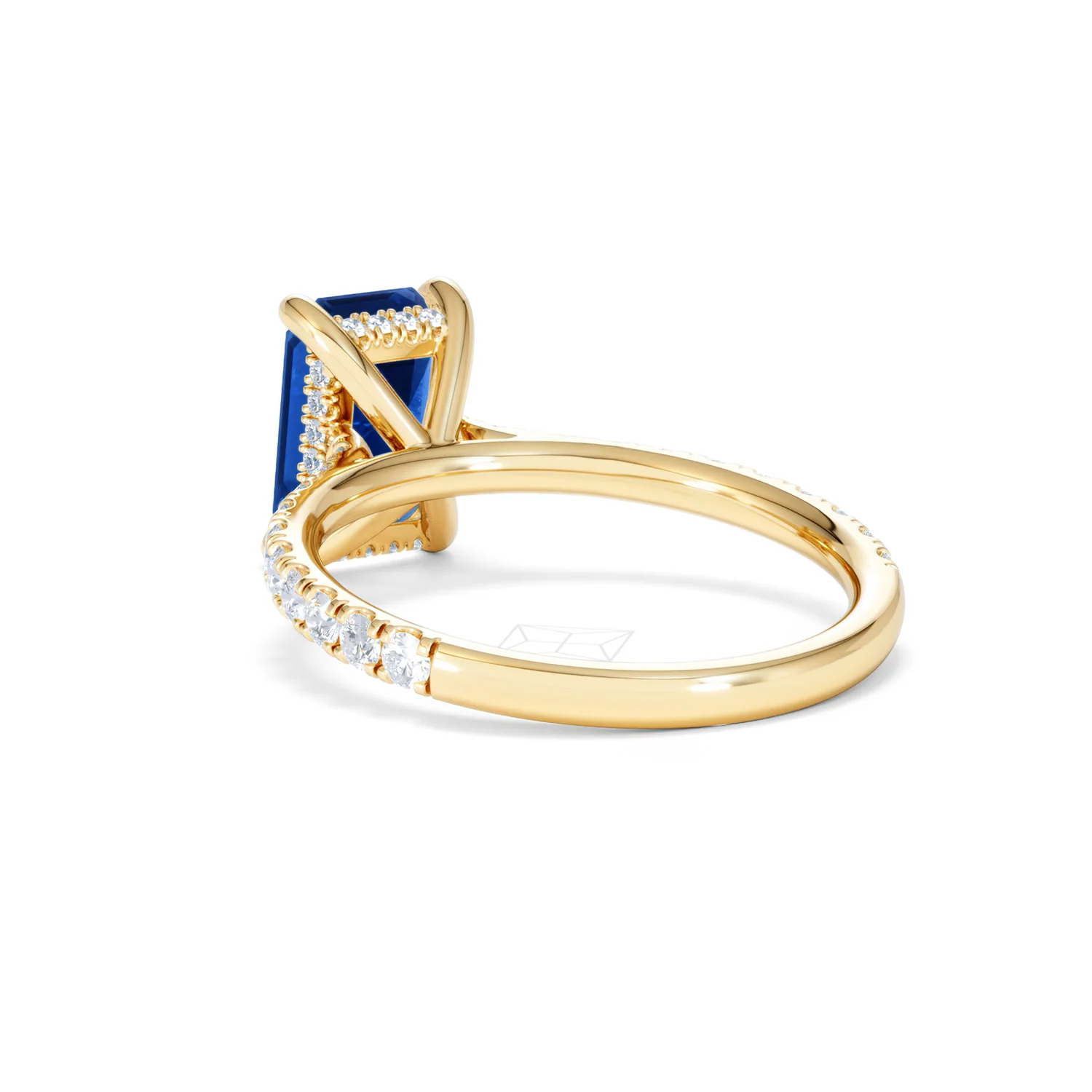 Amora 2.50ct Emerald Cut Lab Sapphire Hidden Halo Engagement Ring with Side Stones in 18K Yellow Gold - Image 56