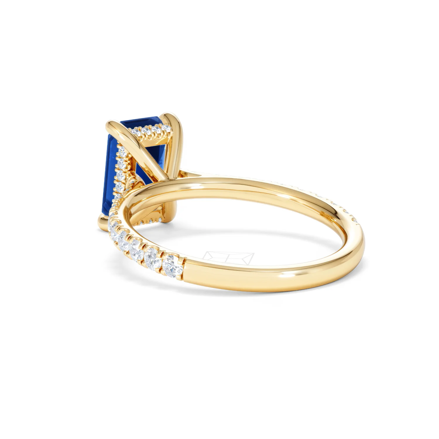 Amora 2.50ct Emerald Cut Lab Sapphire Hidden Halo Engagement Ring with Side Stones in 18K Yellow Gold - Image 57