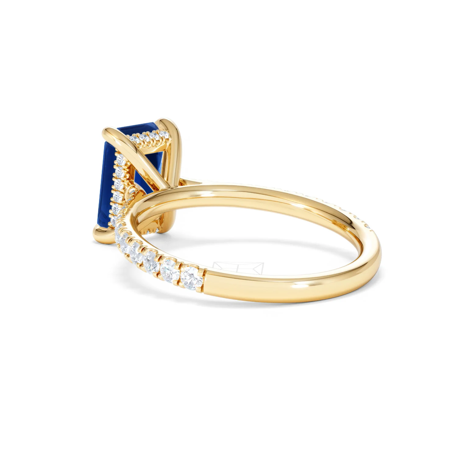 Amora 2.50ct Emerald Cut Lab Sapphire Hidden Halo Engagement Ring with Side Stones in 18K Yellow Gold - Image 58