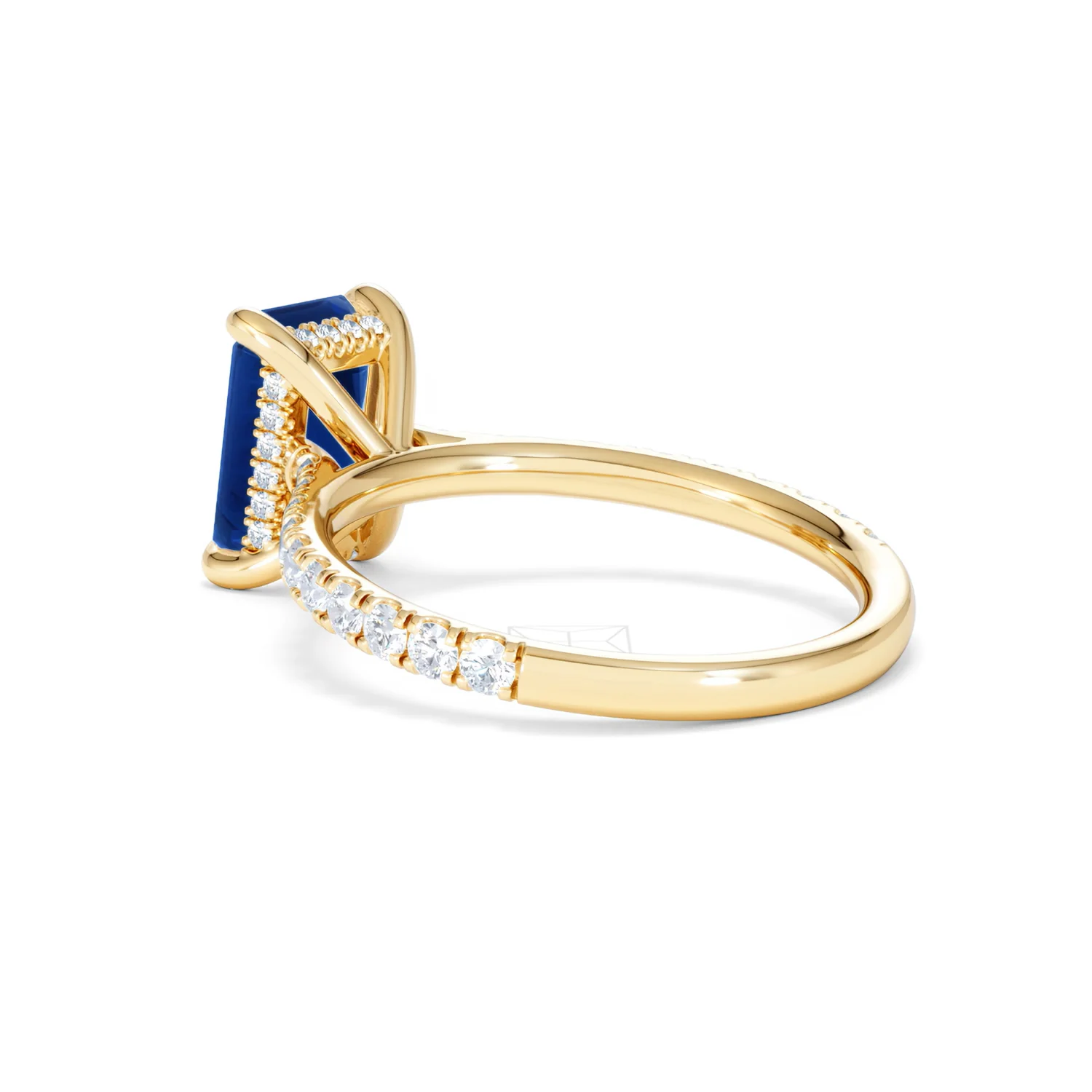 Amora 2.50ct Emerald Cut Lab Sapphire Hidden Halo Engagement Ring with Side Stones in 18K Yellow Gold - Image 59