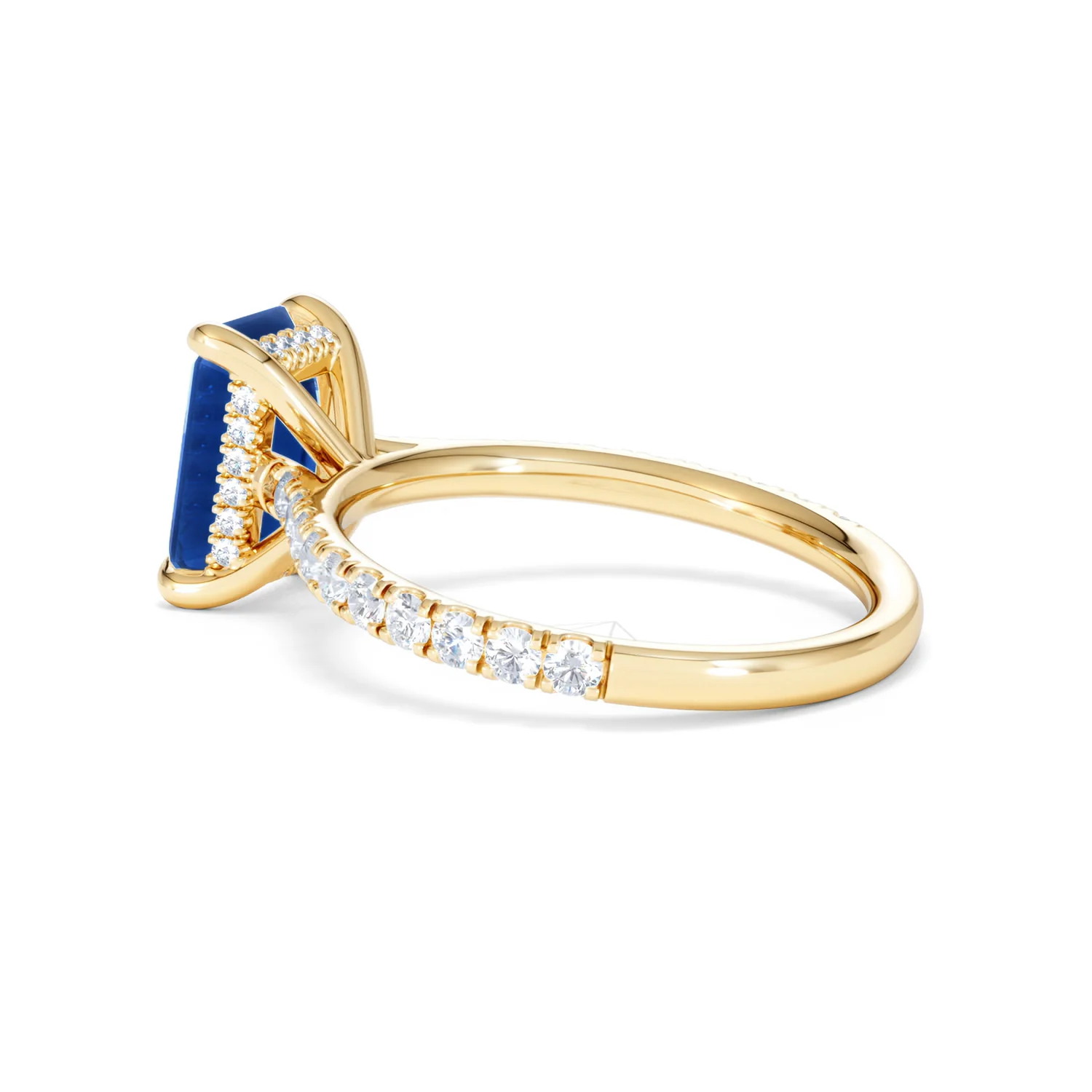 Amora 2.50ct Emerald Cut Lab Sapphire Hidden Halo Engagement Ring with Side Stones in 18K Yellow Gold - Image 62