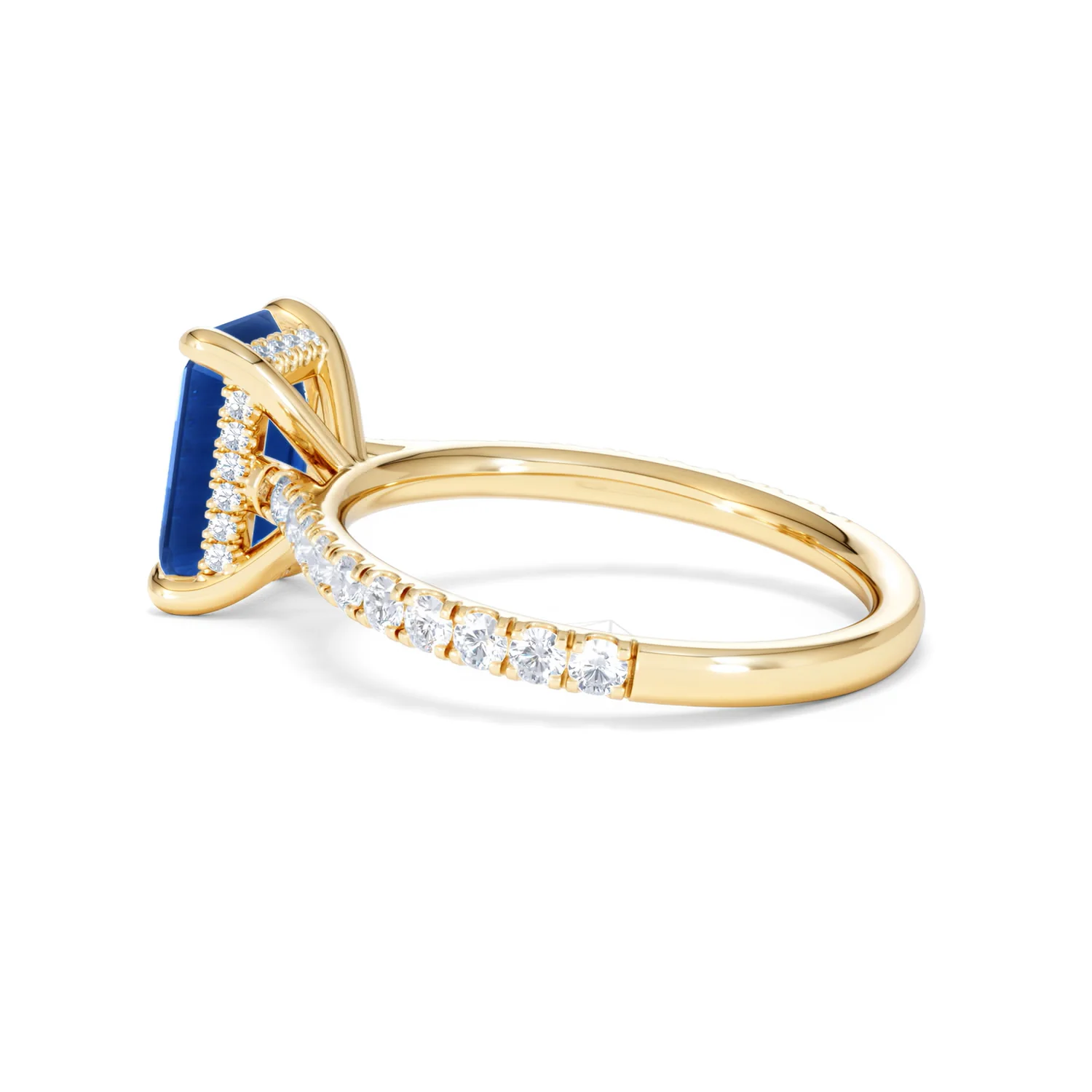 Amora 2.50ct Emerald Cut Lab Sapphire Hidden Halo Engagement Ring with Side Stones in 18K Yellow Gold - Image 63