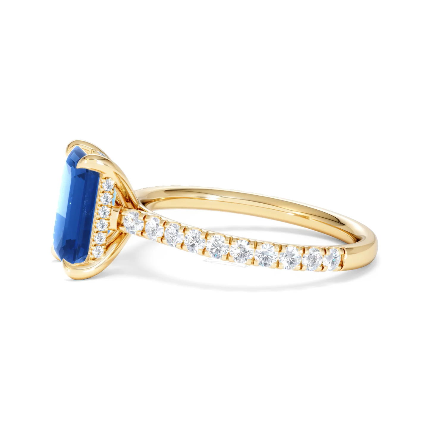 Amora 2.50ct Emerald Cut Lab Sapphire Hidden Halo Engagement Ring with Side Stones in 18K Yellow Gold - Image 72