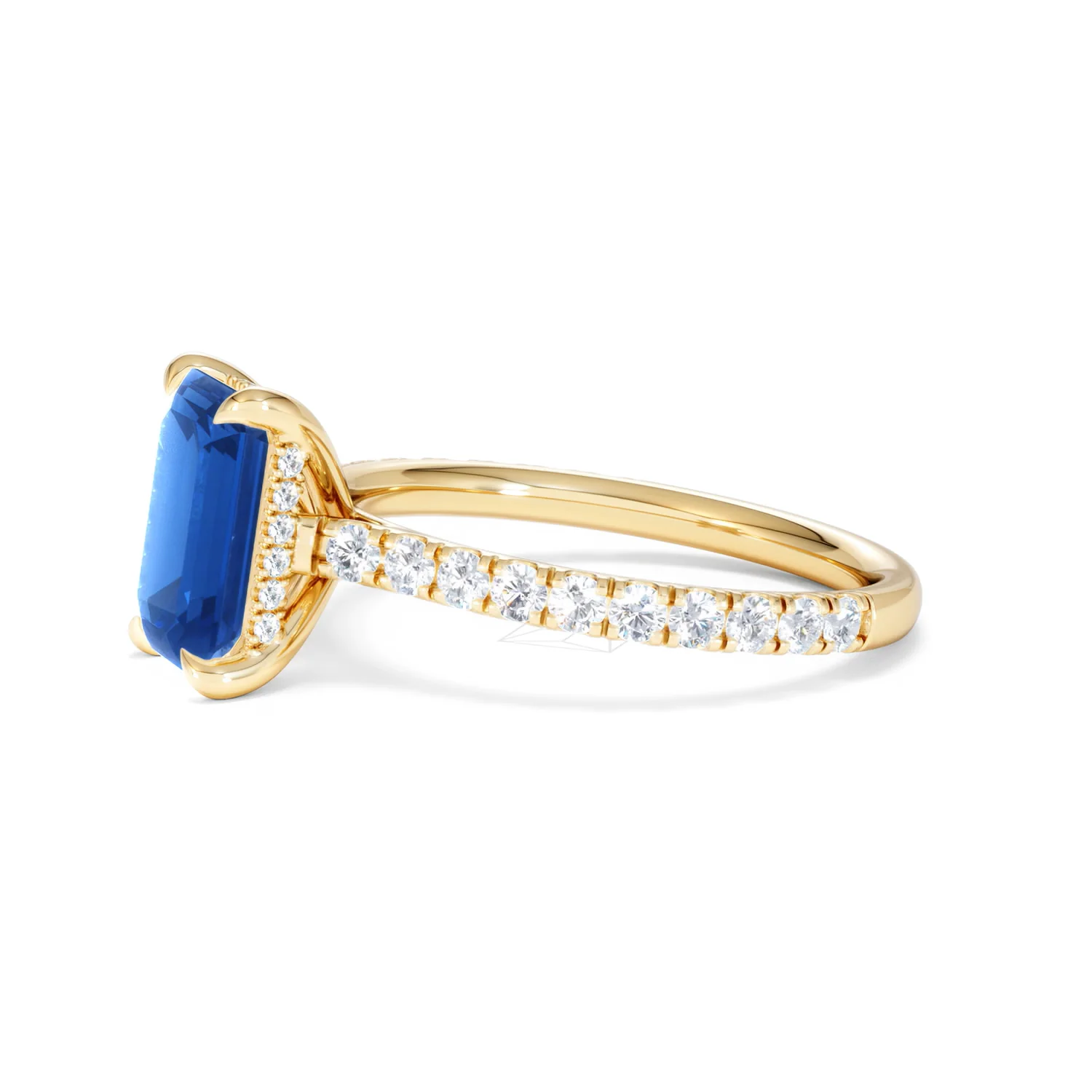 Amora 2.50ct Emerald Cut Lab Sapphire Hidden Halo Engagement Ring with Side Stones in 18K Yellow Gold - Image 74