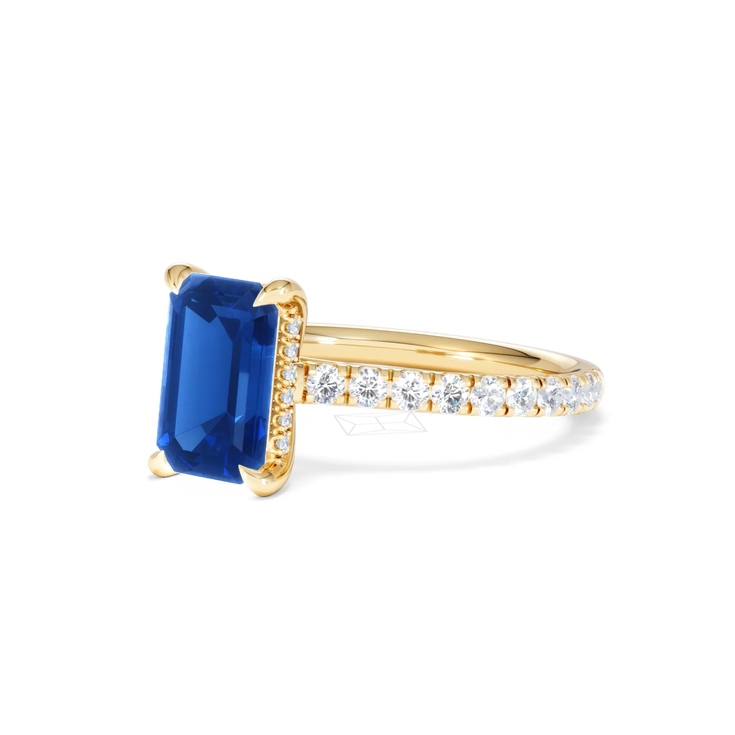 Amora 2.50ct Emerald Cut Lab Sapphire Hidden Halo Engagement Ring with Side Stones in 18K Yellow Gold - Image 81