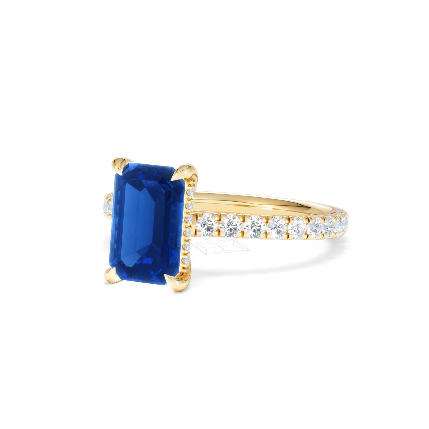 Amora 2.50ct Emerald Cut Lab Sapphire Hidden Halo Engagement Ring with Side Stones in 18K Yellow Gold - Image 83