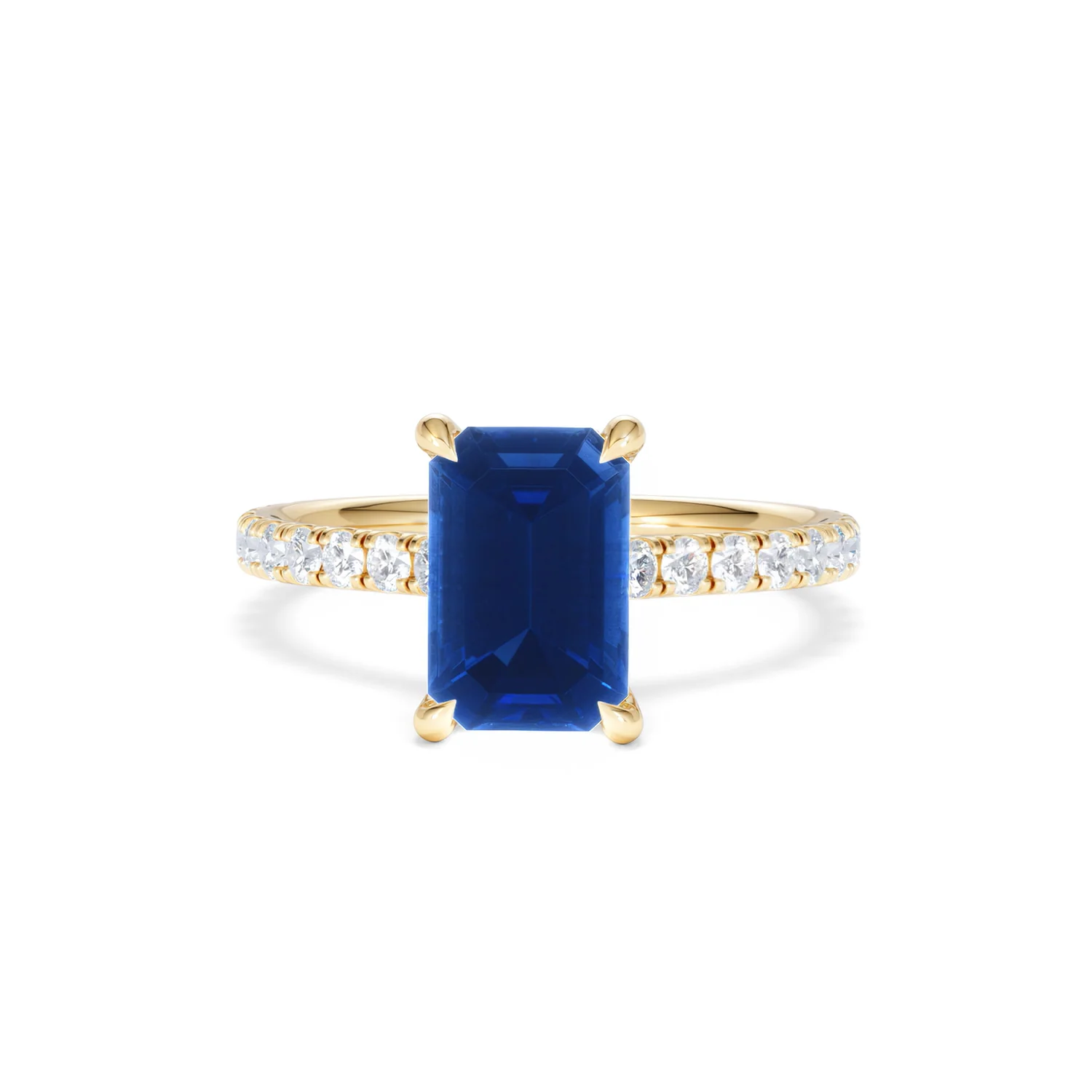 Amora 2.50ct Emerald Cut Lab Sapphire Hidden Halo Engagement Ring with Side Stones in 18K Yellow Gold - Image 88