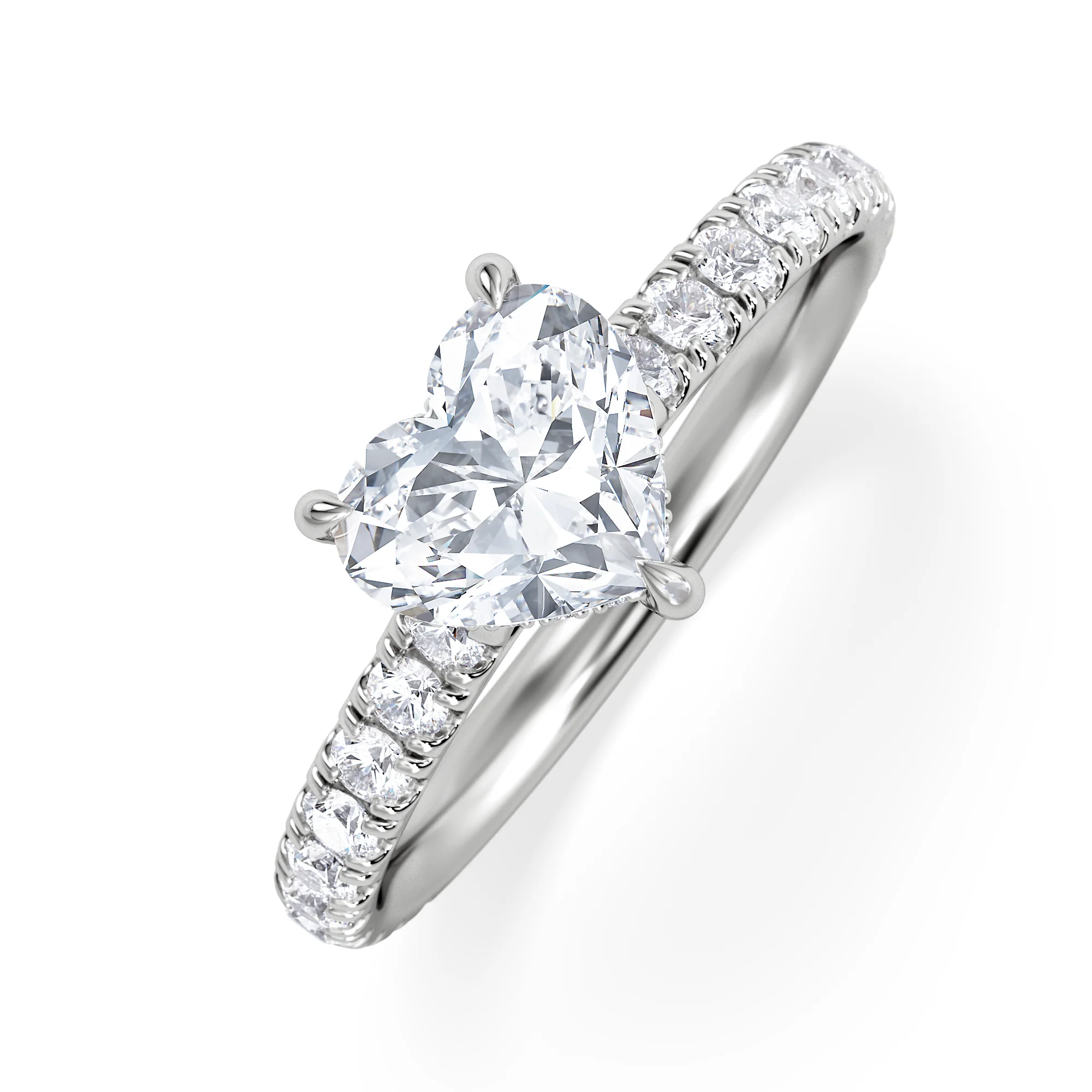 Amora Heart 1.47ct Hidden Halo Lab Diamond Engagement Ring With Side Stones Set in 18K White Gold