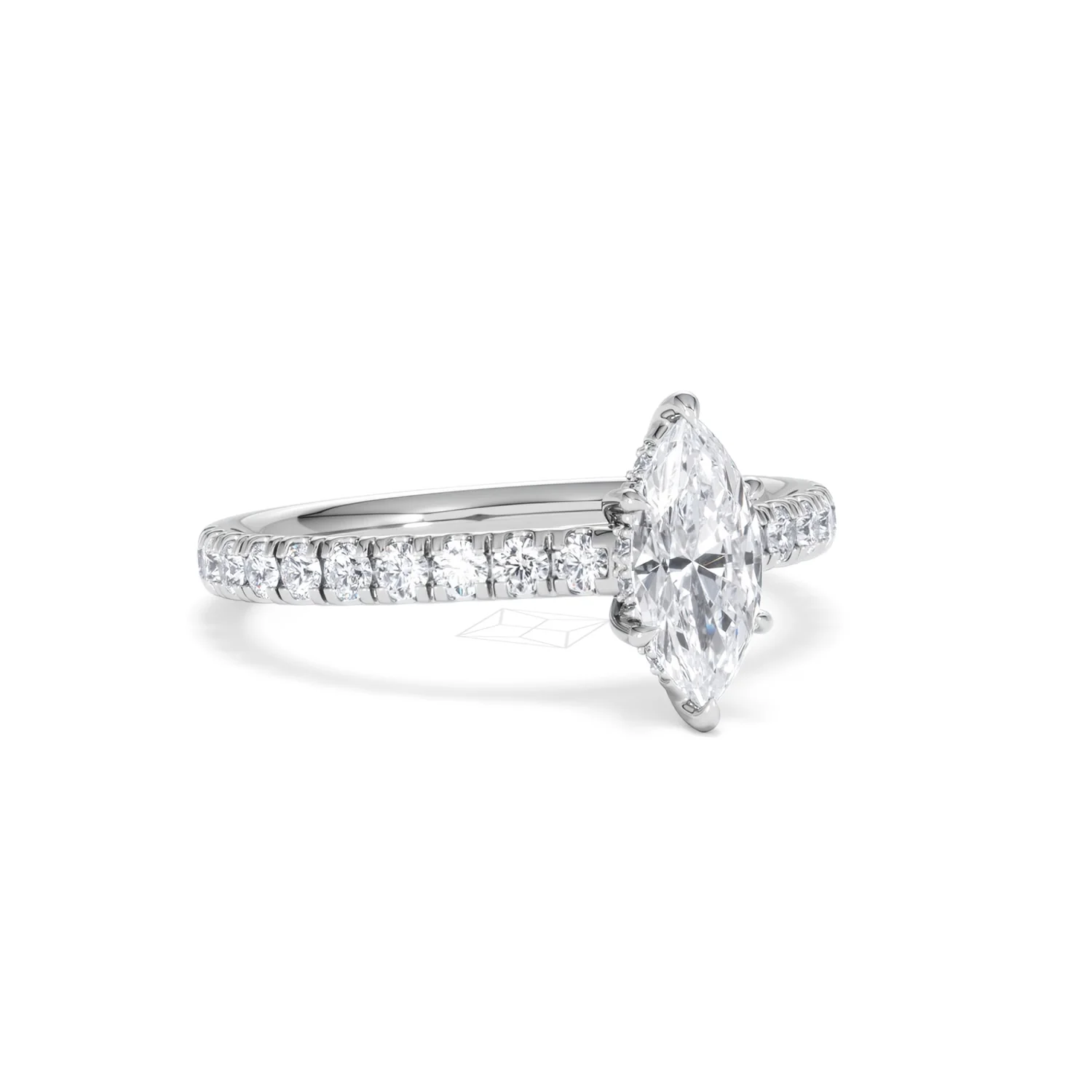 Amora Marquise 0.97ct Hidden Halo Diamond Engagement Ring with Side Stones Set in 18K White Gold - Image 13
