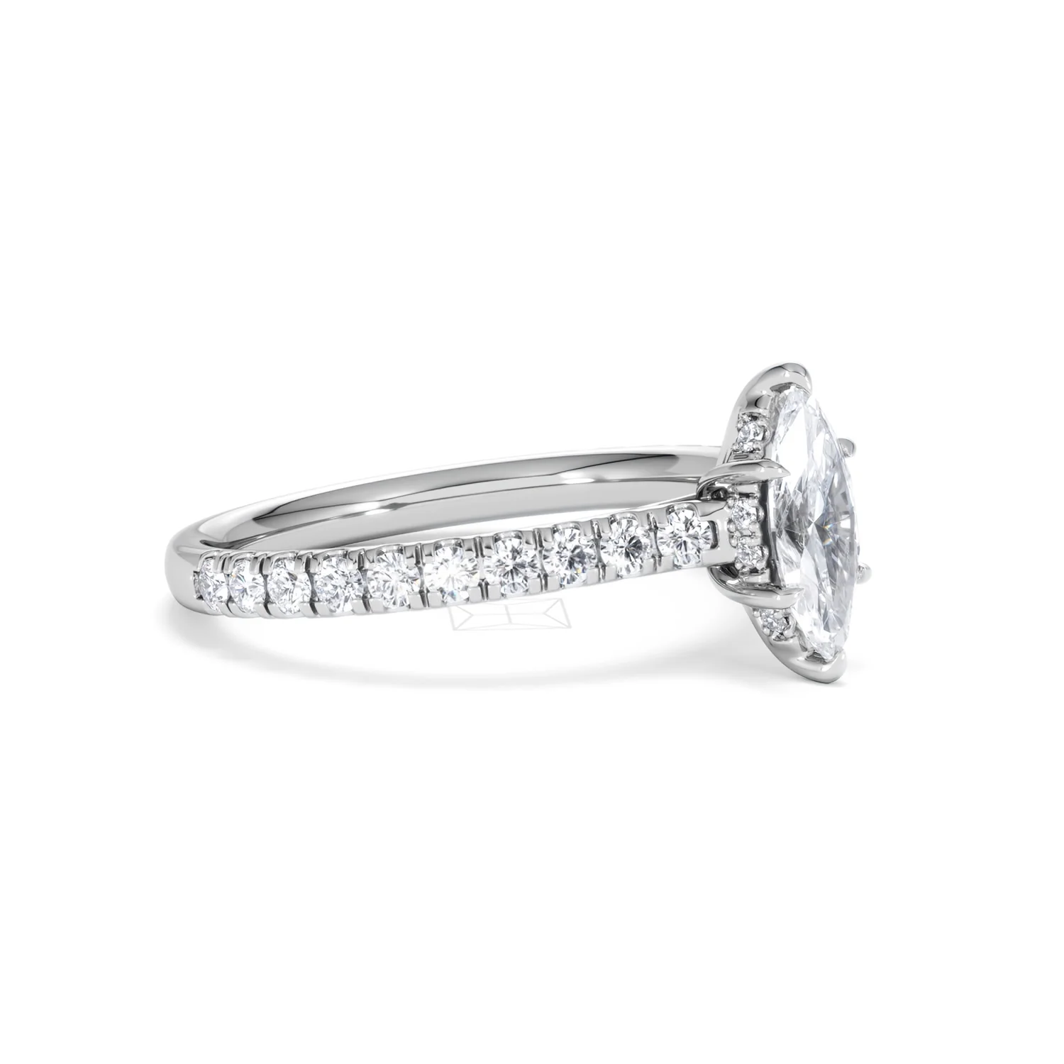 Amora Marquise 0.97ct Hidden Halo Diamond Engagement Ring with Side Stones Set in 18K White Gold - Image 19