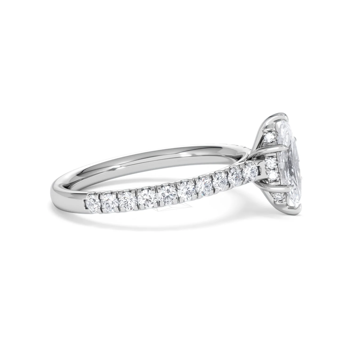 Amora Marquise 0.97ct Hidden Halo Diamond Engagement Ring with Side Stones Set in 18K White Gold - Image 24