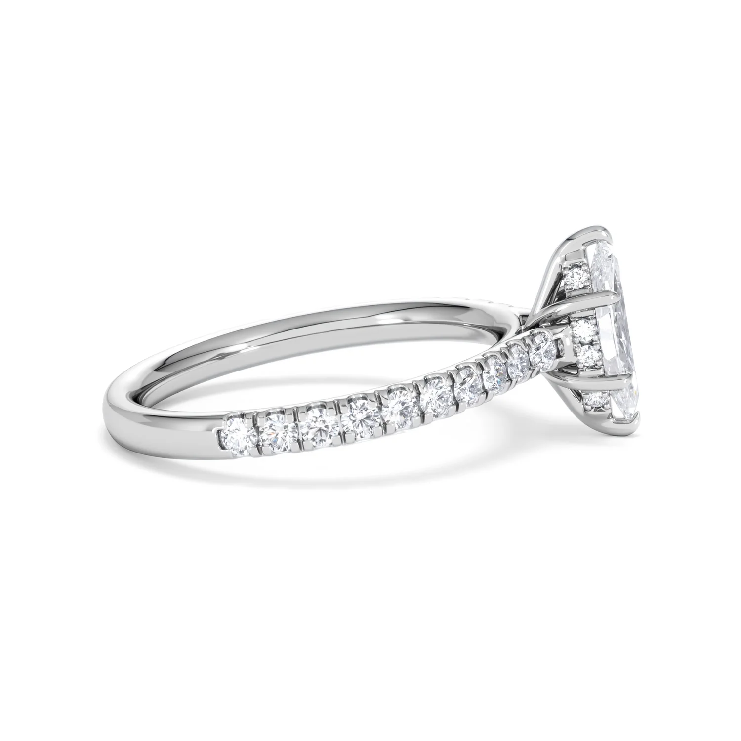 Amora Marquise 0.97ct Hidden Halo Diamond Engagement Ring with Side Stones Set in 18K White Gold - Image 27