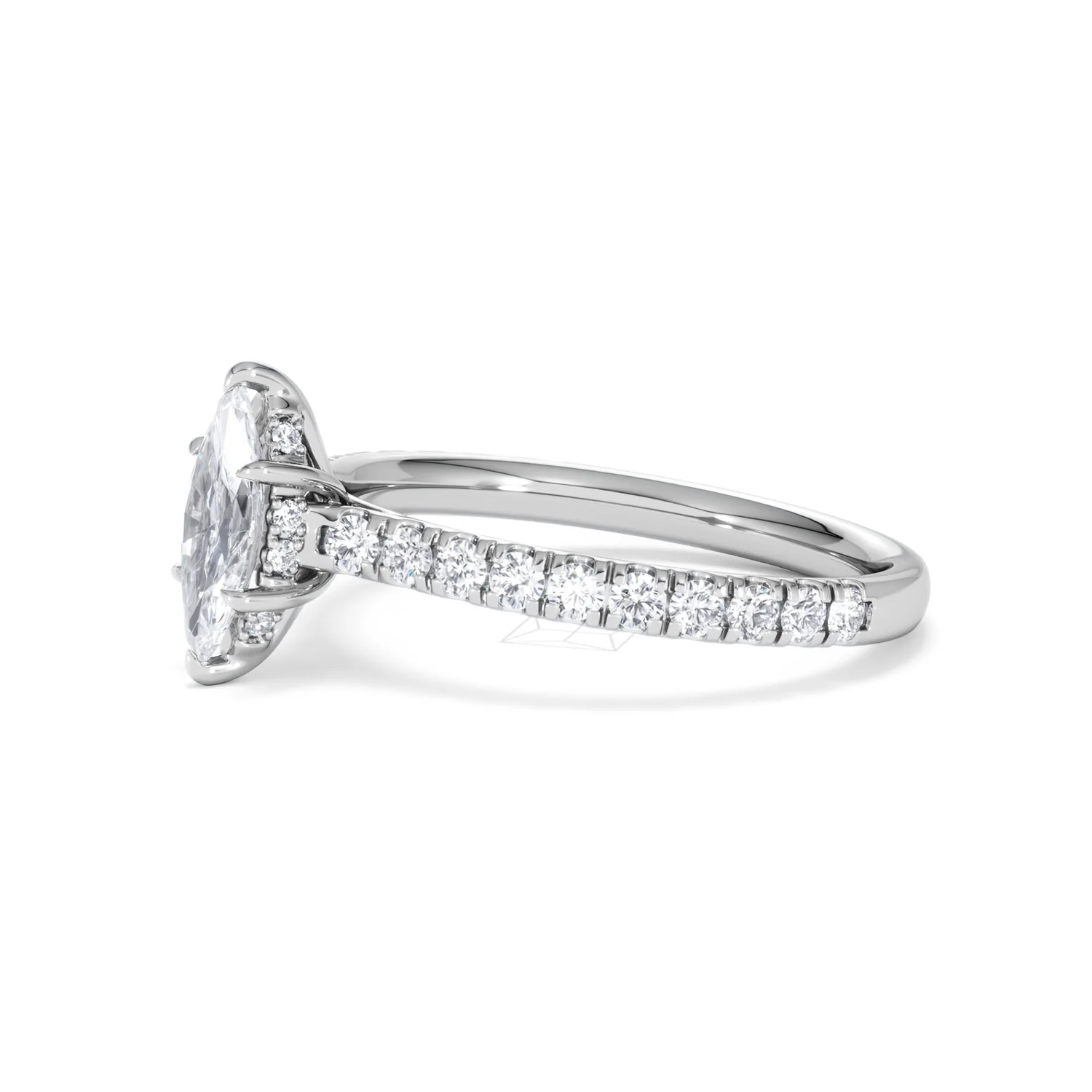 Amora Marquise 0.97ct Hidden Halo Diamond Engagement Ring with Side Stones Set in 18K White Gold - Image 74