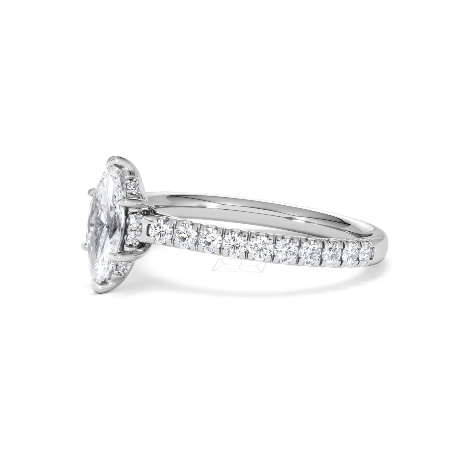 Amora Marquise 0.97ct Hidden Halo Diamond Engagement Ring with Side Stones Set in 18K White Gold - Image 76