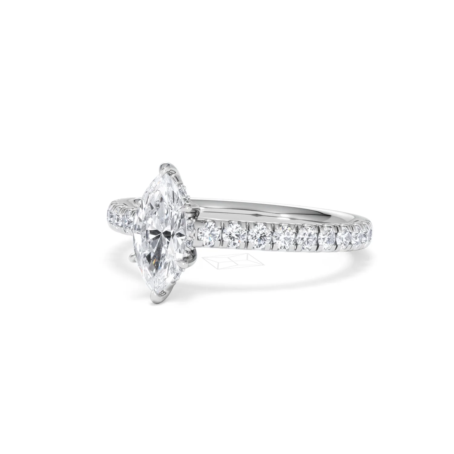 Amora Marquise 0.97ct Hidden Halo Diamond Engagement Ring with Side Stones Set in 18K White Gold - Image 82