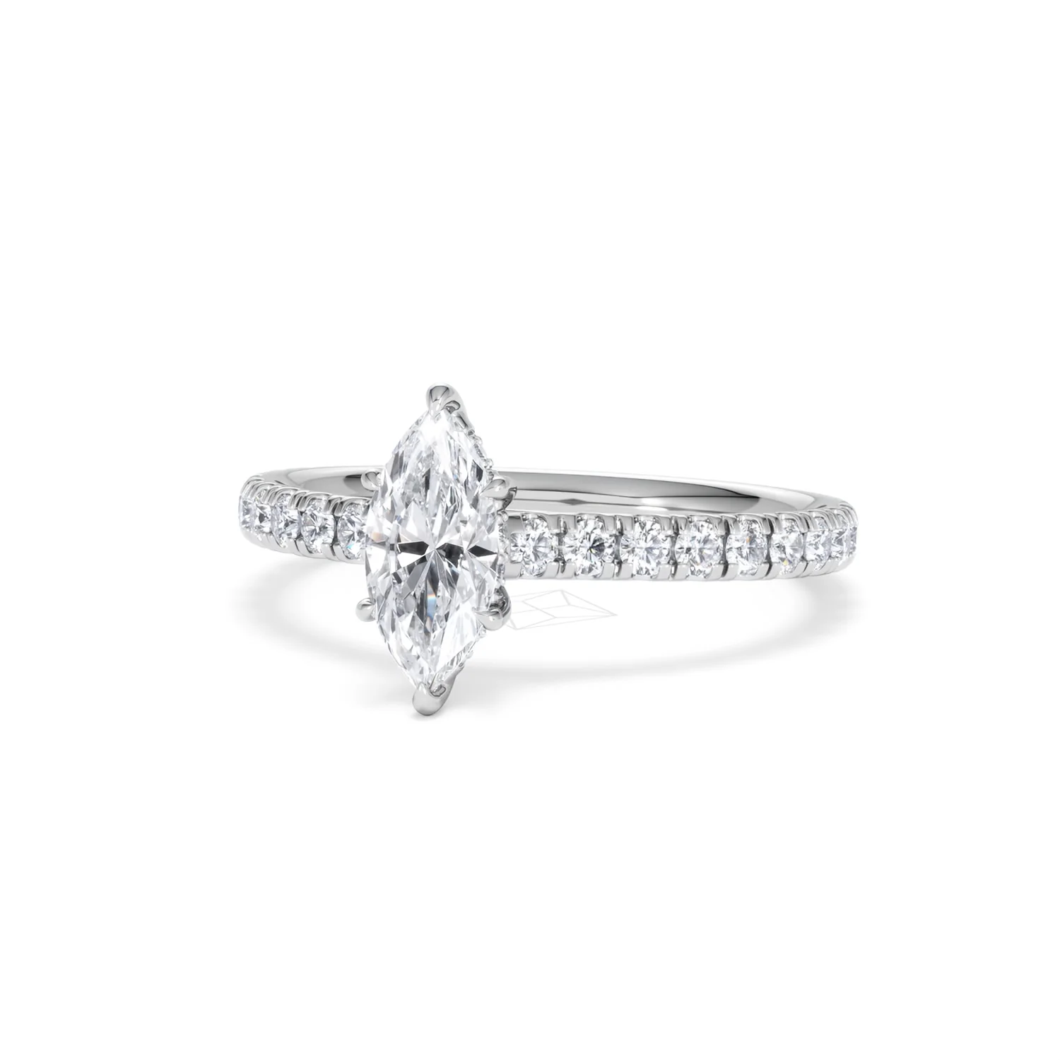 Amora Marquise 0.97ct Hidden Halo Diamond Engagement Ring with Side Stones Set in 18K White Gold - Image 84