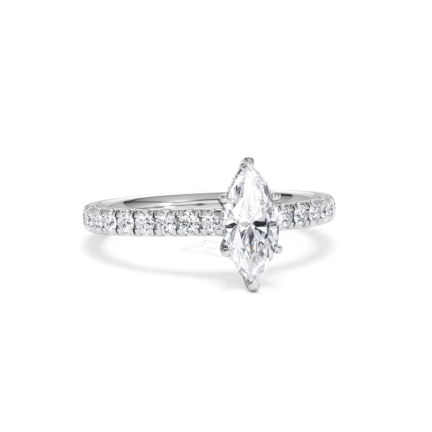Amora Marquise 0.97ct Hidden Halo Lab Diamond Engagement Ring with Side Stones Set in 18K White Gold - Image 11