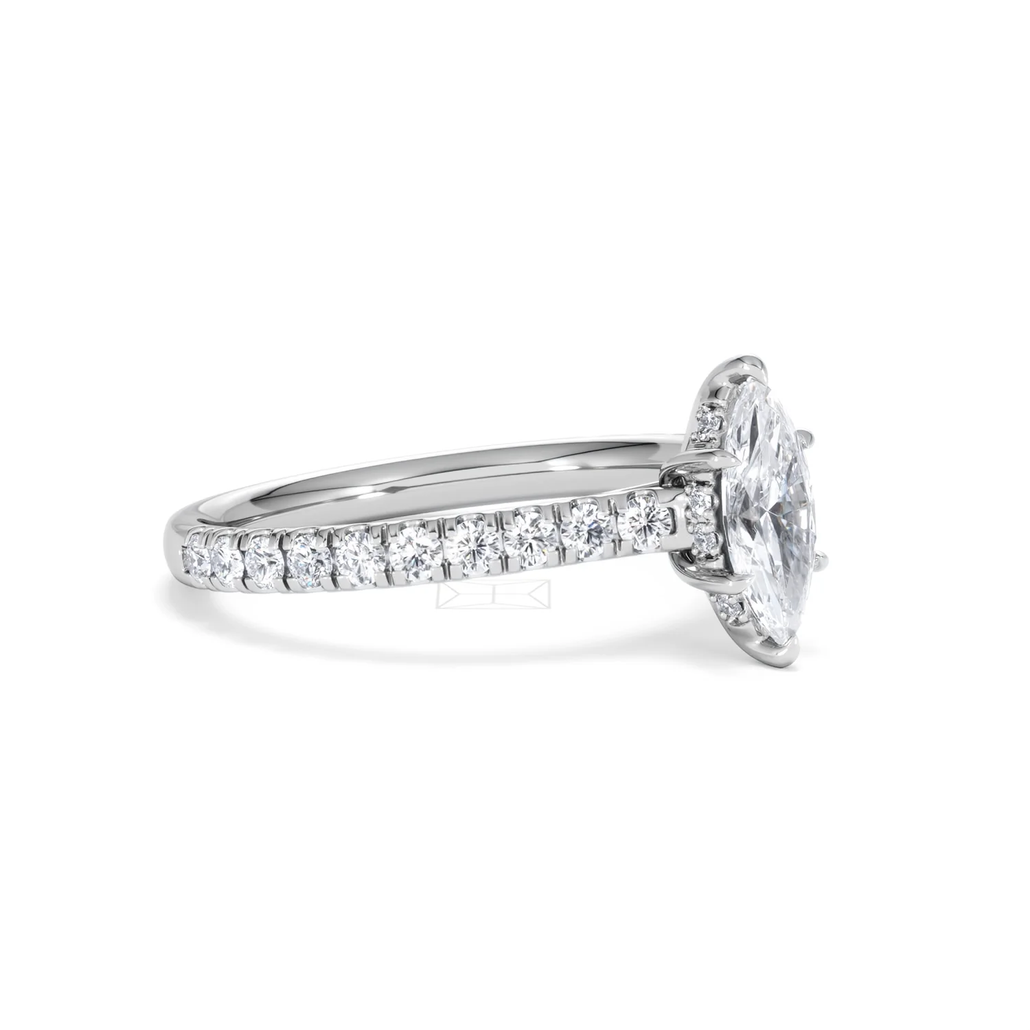 Amora Marquise 0.97ct Hidden Halo Lab Diamond Engagement Ring with Side Stones Set in 18K White Gold - Image 18
