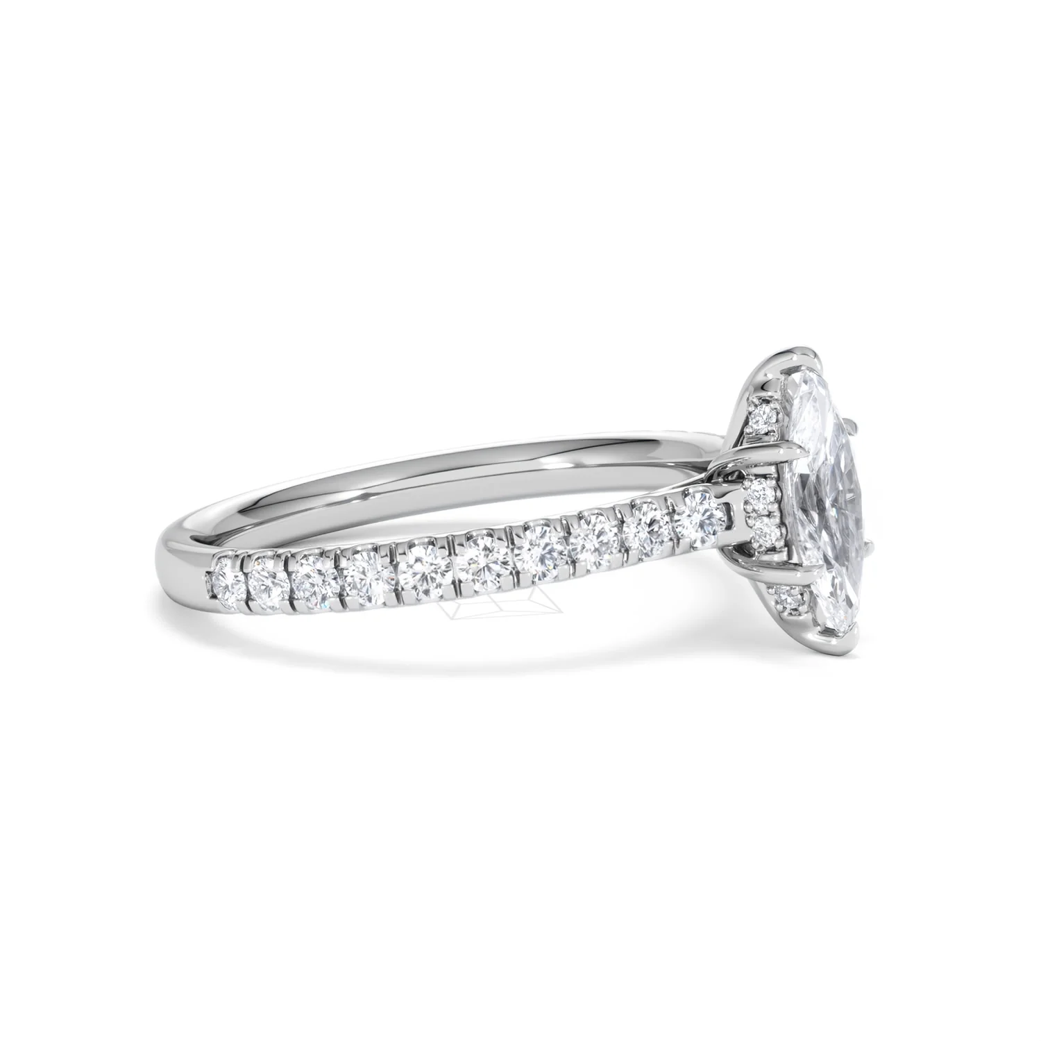 Amora Marquise 0.97ct Hidden Halo Lab Diamond Engagement Ring with Side Stones Set in 18K White Gold - Image 21