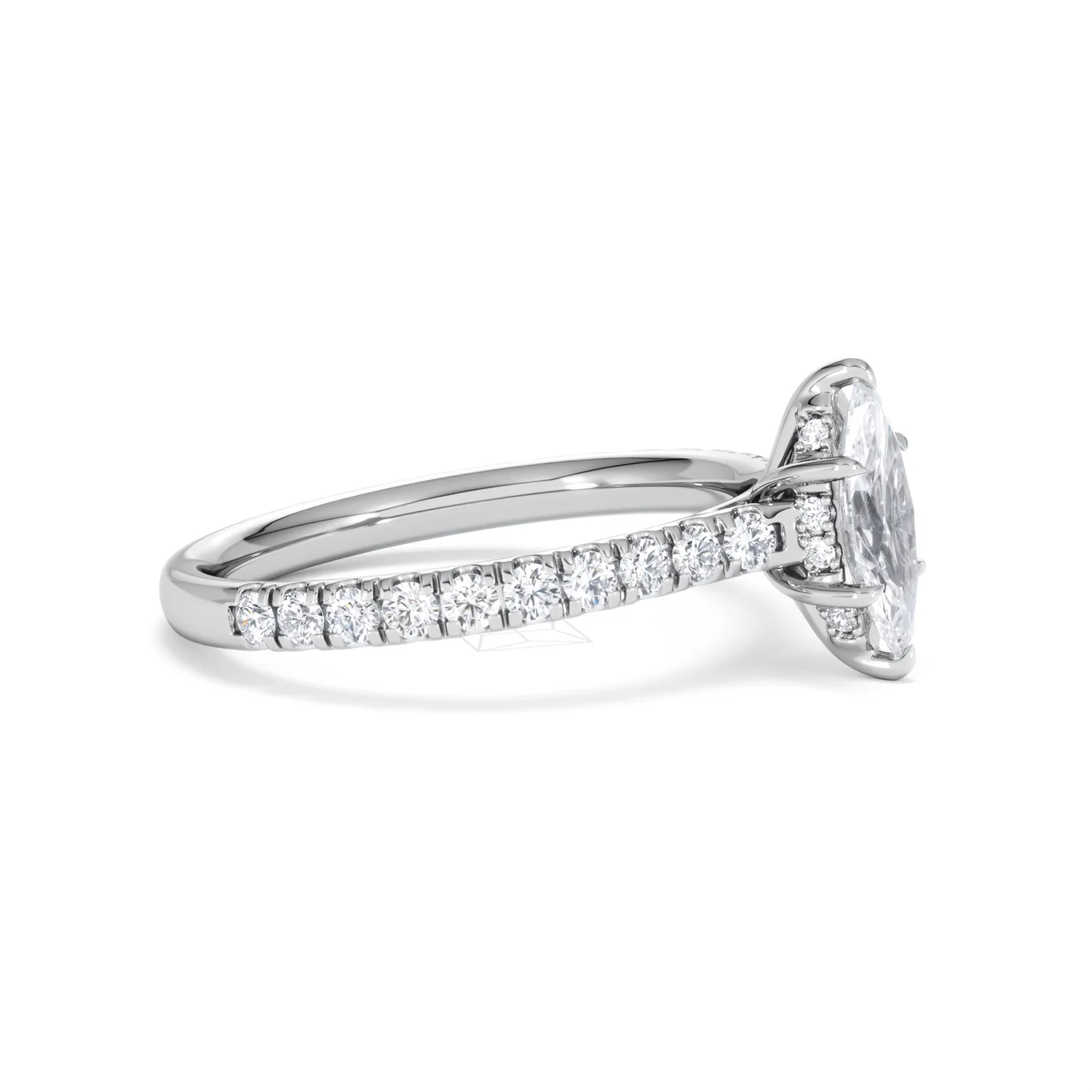 Amora Marquise 0.97ct Hidden Halo Lab Diamond Engagement Ring with Side Stones Set in 18K White Gold - Image 22