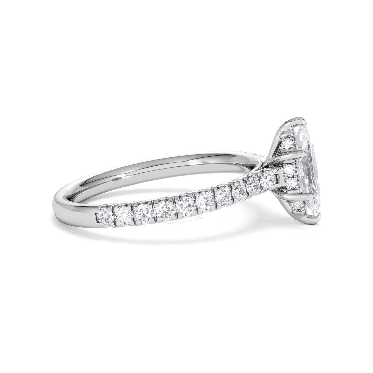 Amora Marquise 0.97ct Hidden Halo Lab Diamond Engagement Ring with Side Stones Set in 18K White Gold - Image 25