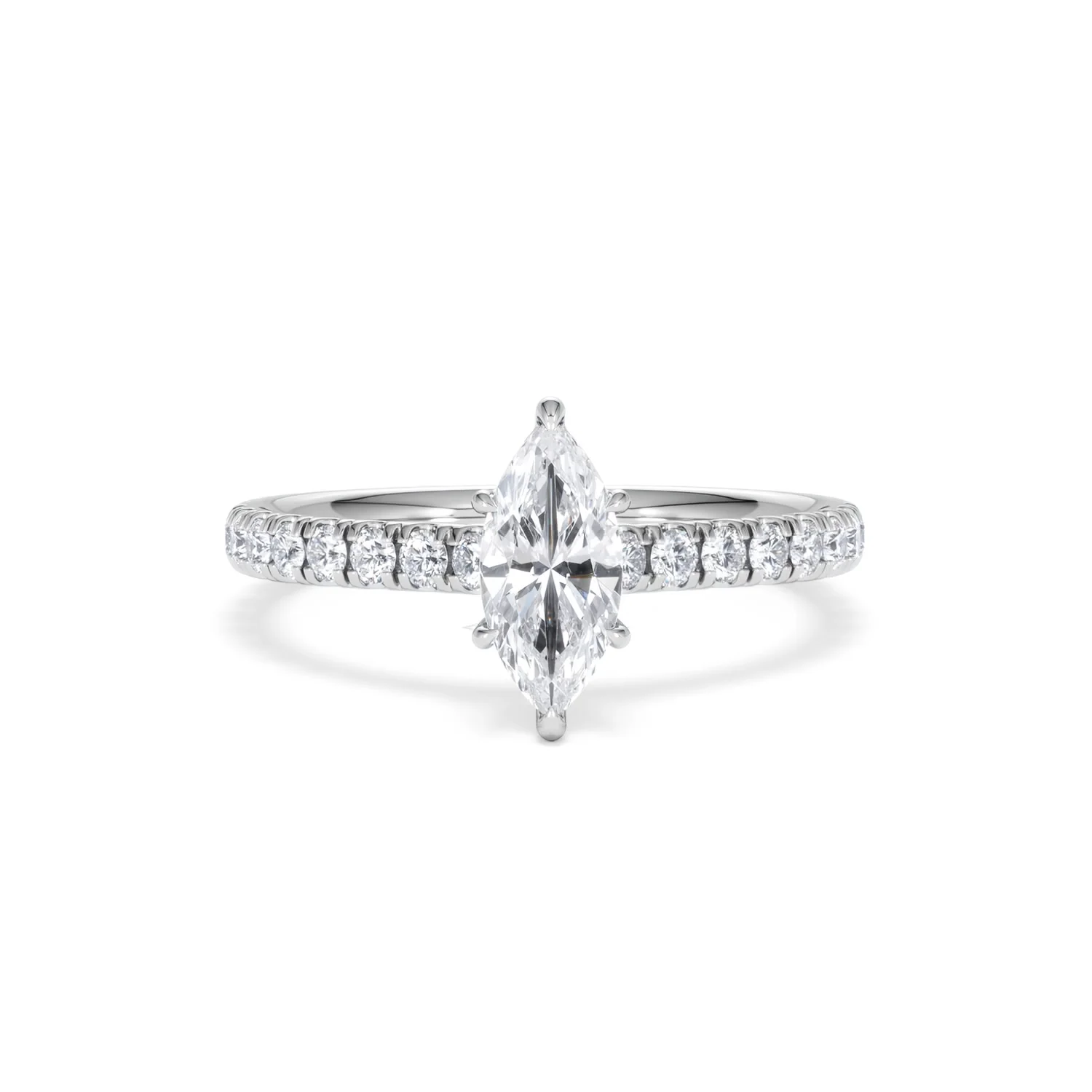 Amora Marquise 0.97ct Hidden Halo Lab Diamond Engagement Ring with Side Stones Set in 18K White Gold - Image 8