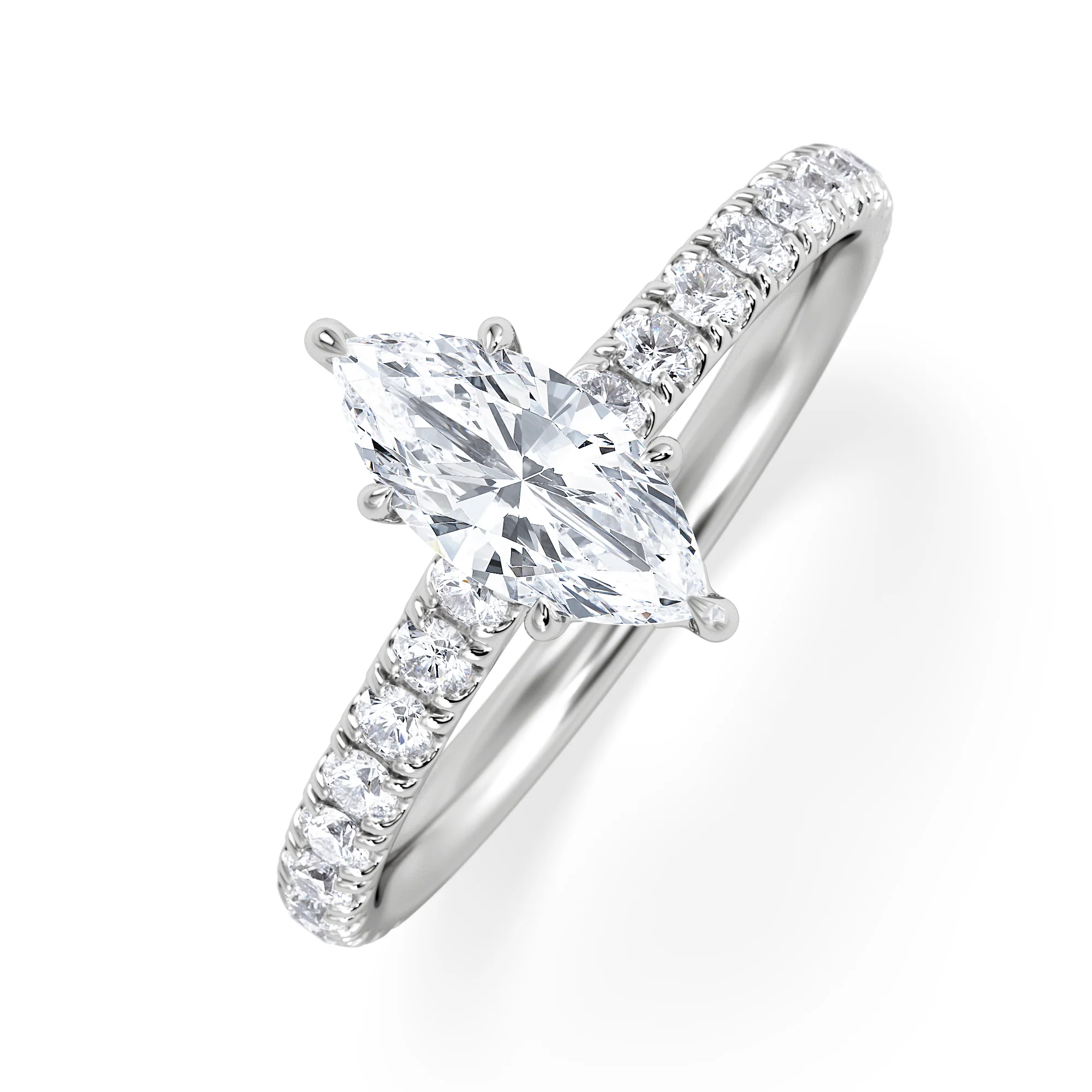 Amora Marquise 0.97ct Hidden Halo Lab Diamond Engagement Ring With Side Stones Set in Platinum