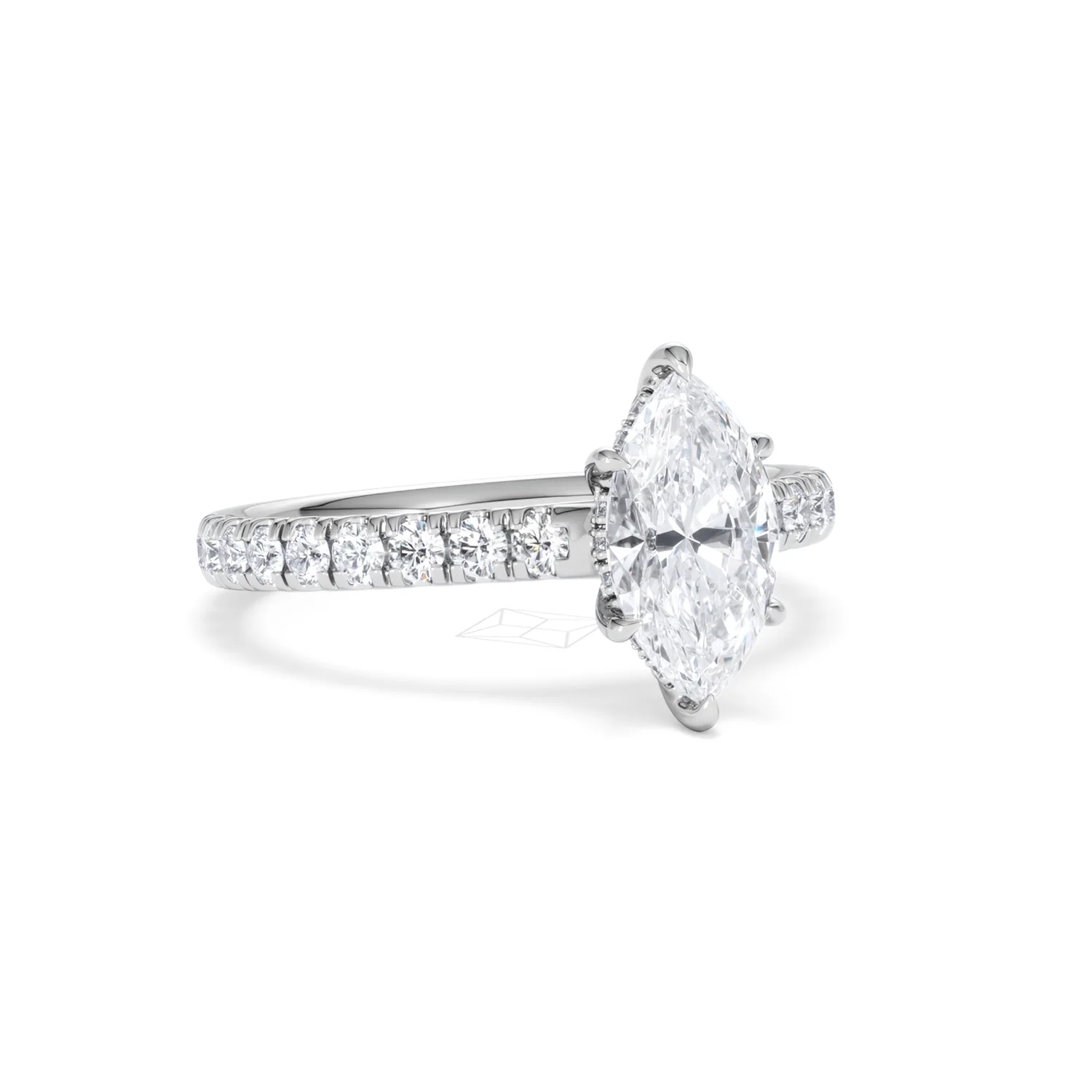 Amora Marquise 1.47ct Hidden Halo Engagement Ring With Side Stone Set in Platinum - Image 13