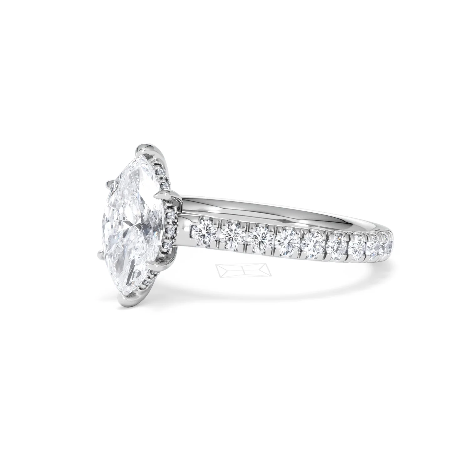 Amora Marquise 1.47ct Hidden Halo Engagement Ring With Side Stone Set in Platinum - Image 79