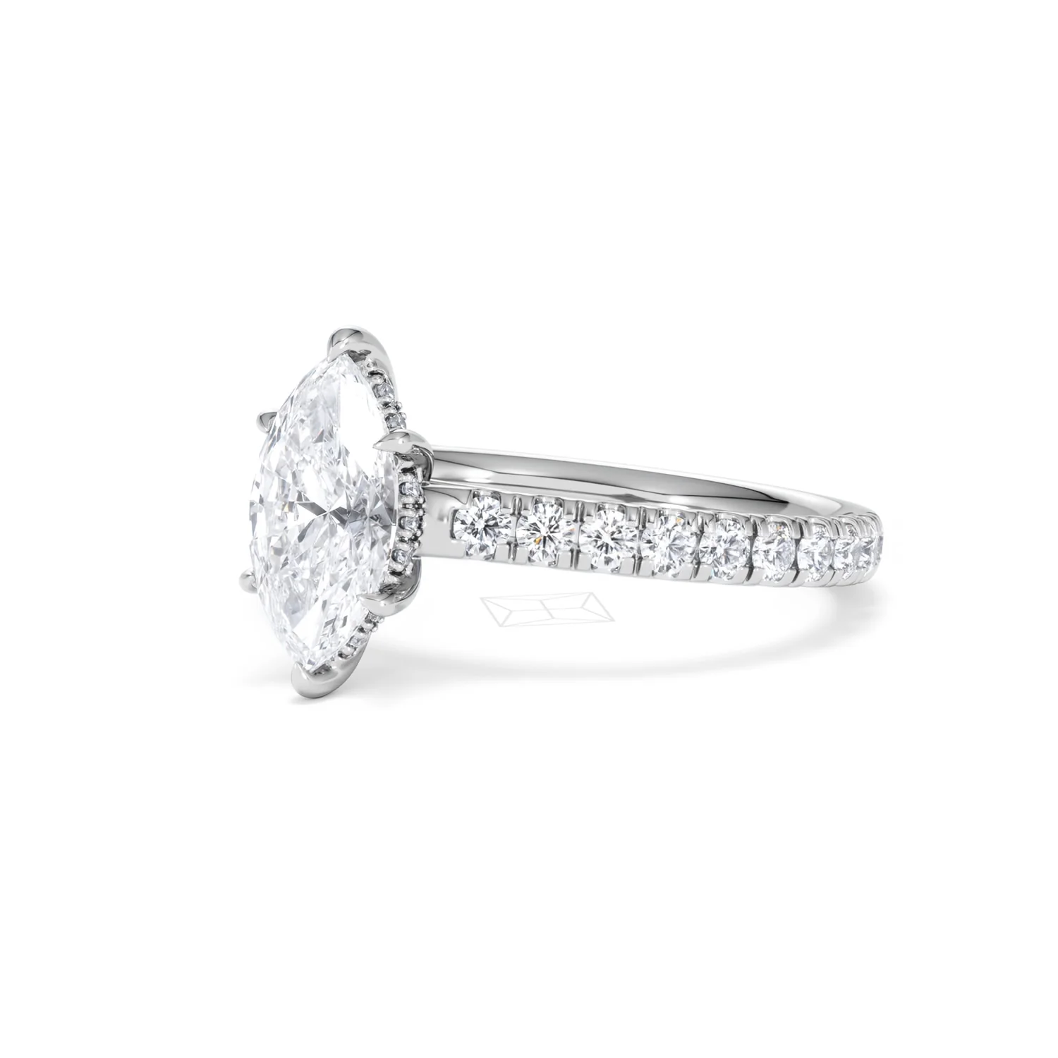 Amora Marquise 1.47ct Hidden Halo Engagement Ring With Side Stone Set in Platinum - Image 80