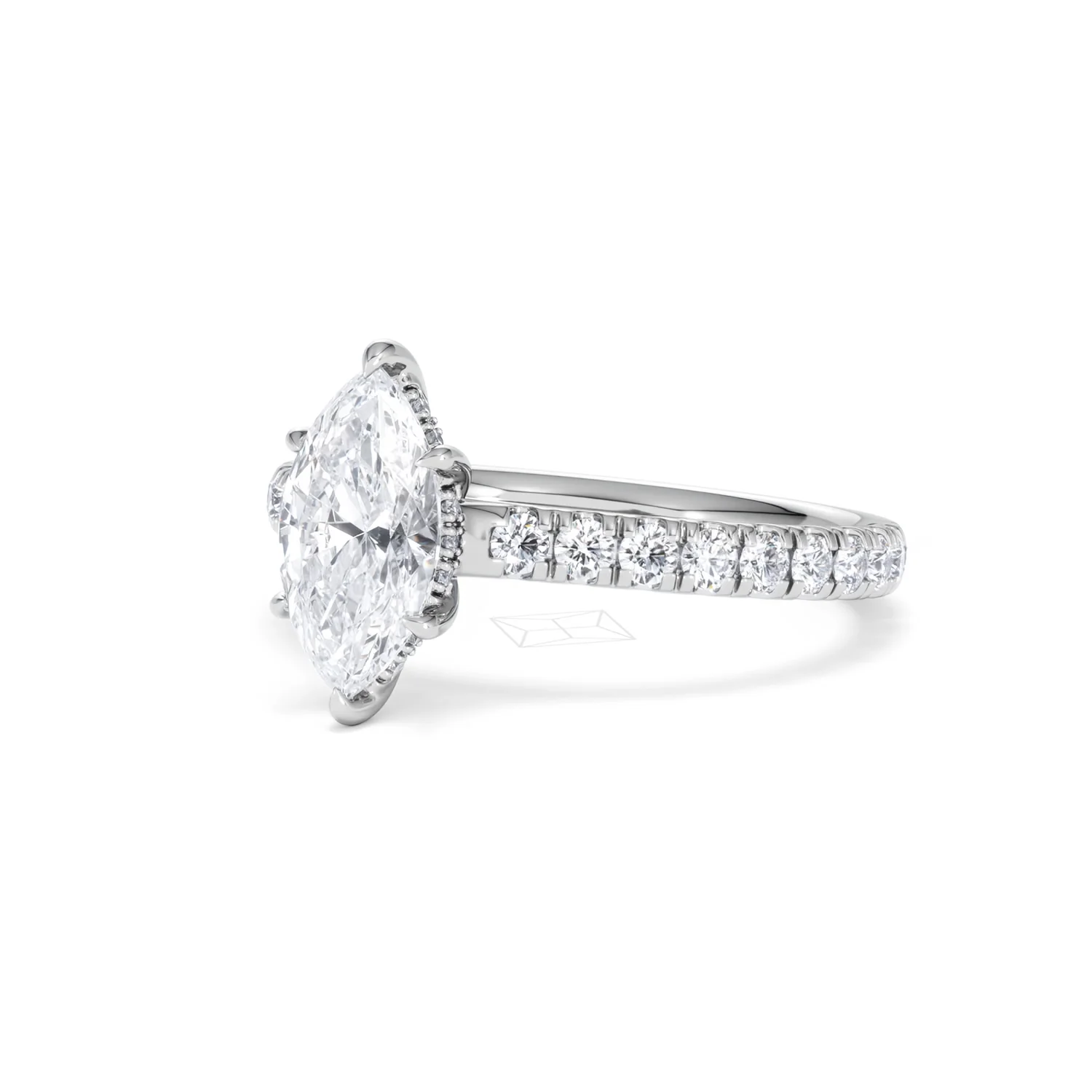 Amora Marquise 1.47ct Hidden Halo Engagement Ring With Side Stone Set in Platinum - Image 81