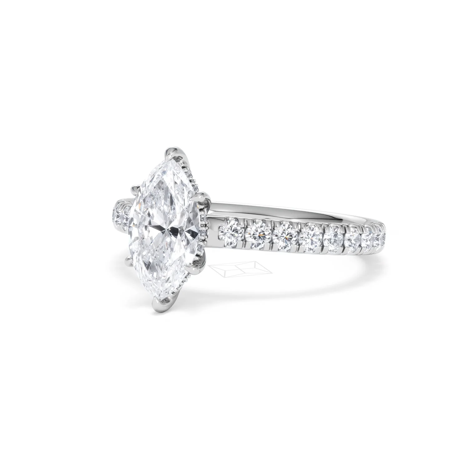 Amora Marquise 1.47ct Hidden Halo Engagement Ring With Side Stone Set in Platinum - Image 82