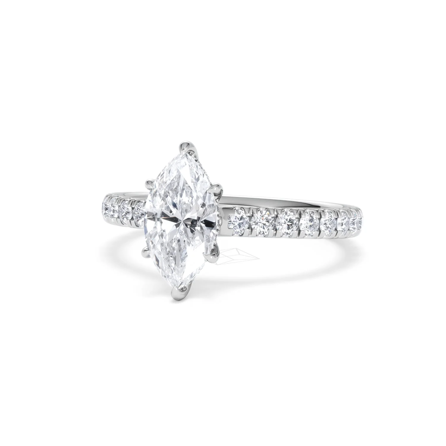 Amora Marquise 1.47ct Hidden Halo Engagement Ring With Side Stone Set in Platinum - Image 84